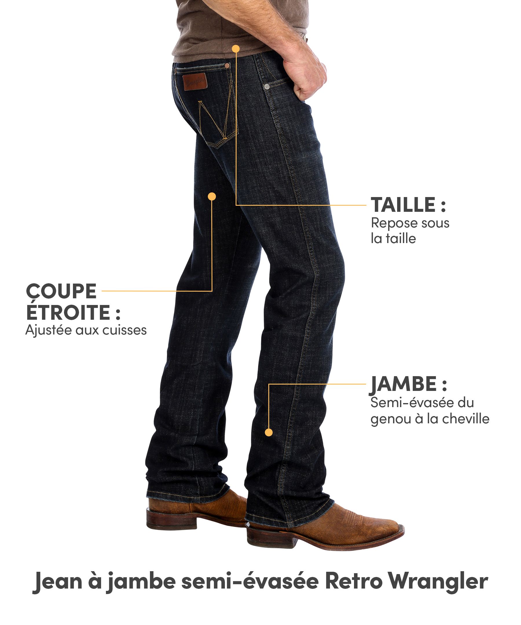 Jean à jambe semi-évasée de Wrangler, pour hommes, Retro