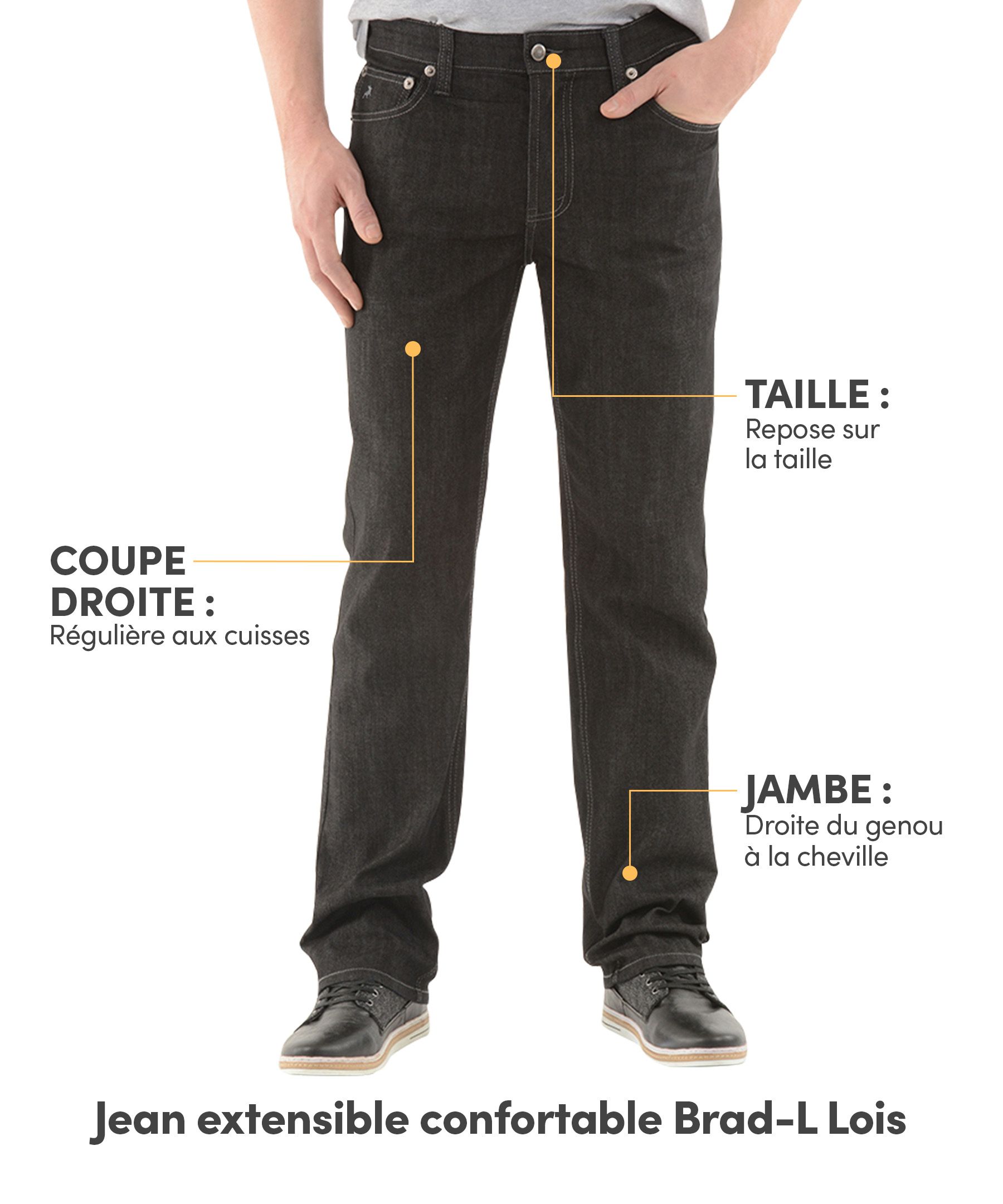 Jean extensible confortable Lois en denim à taille haute pour hommes, Brad L