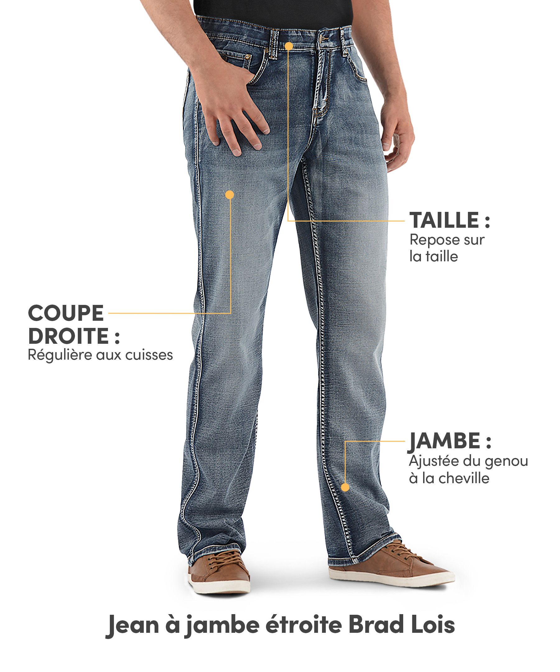 Jean à taille élastique et jambe étroite pour hommes, Brad, Lois