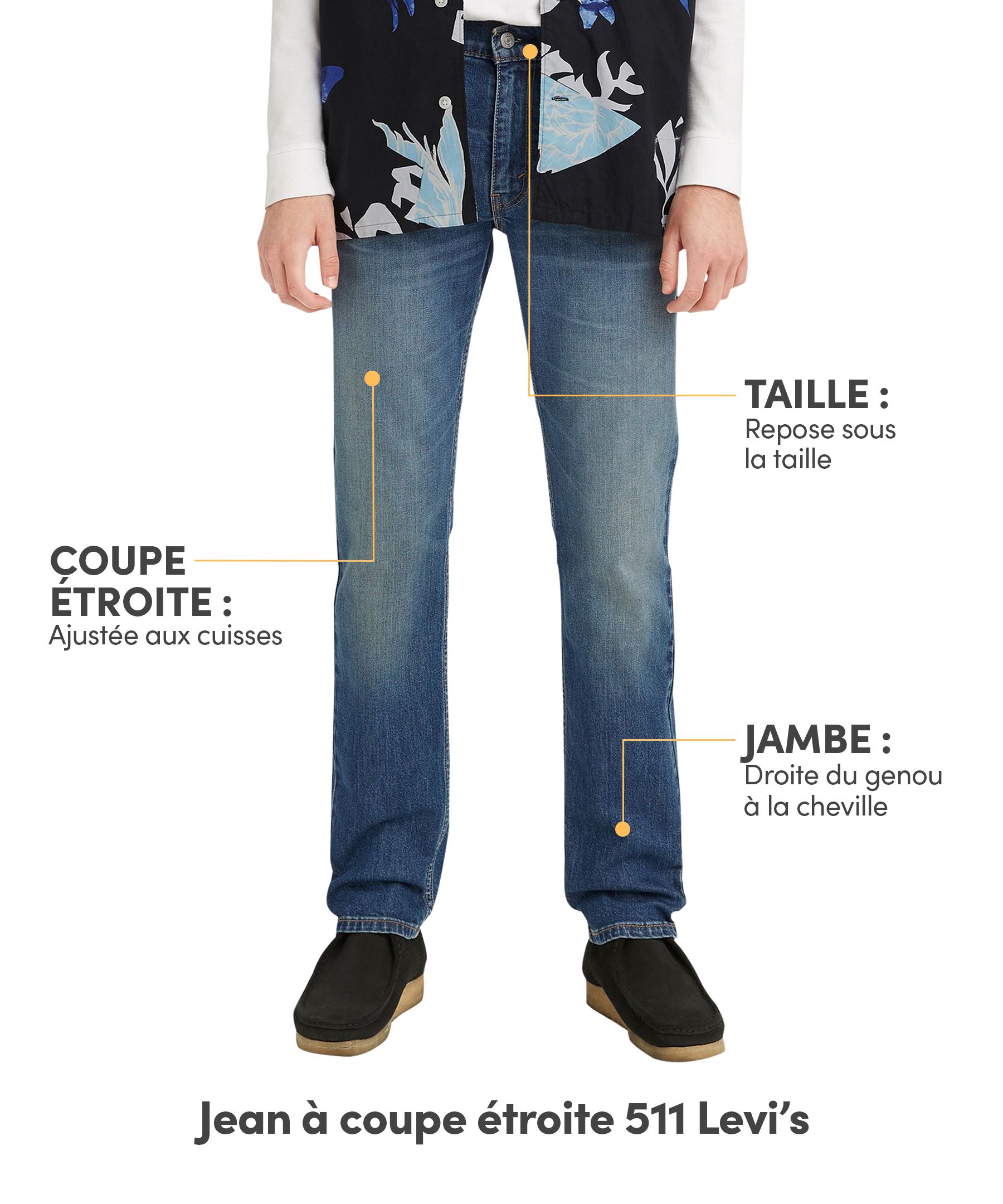 Jean Levi's de coupe étroite au fini délavé foncé, pour hommes, 511