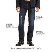 Jean&nbsp;505 de Levi’s de coupe régulière à taille mi-basse, pour hommes, Durian Tint Overt&nbsp;T3 Front_Flat