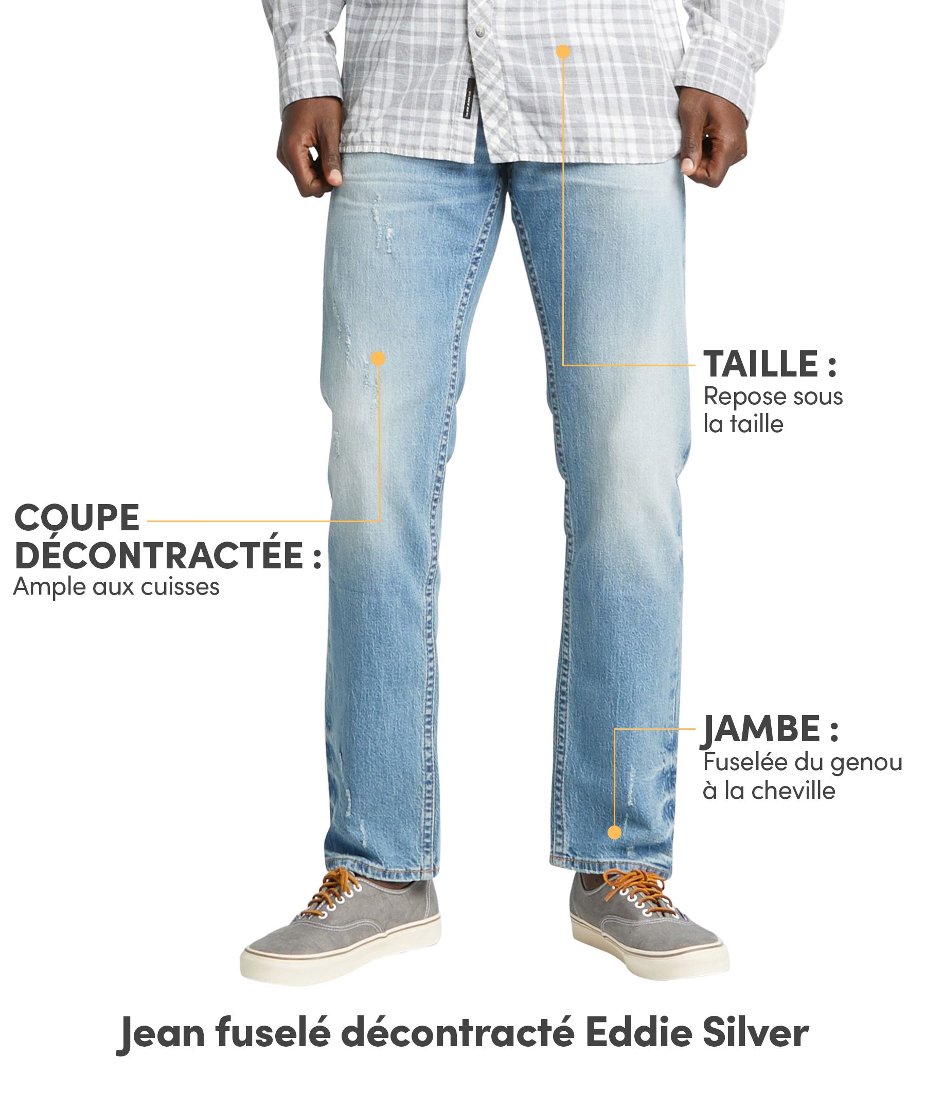 Silver Jean fuselé à coupe décontractée pour hommes, Eddie