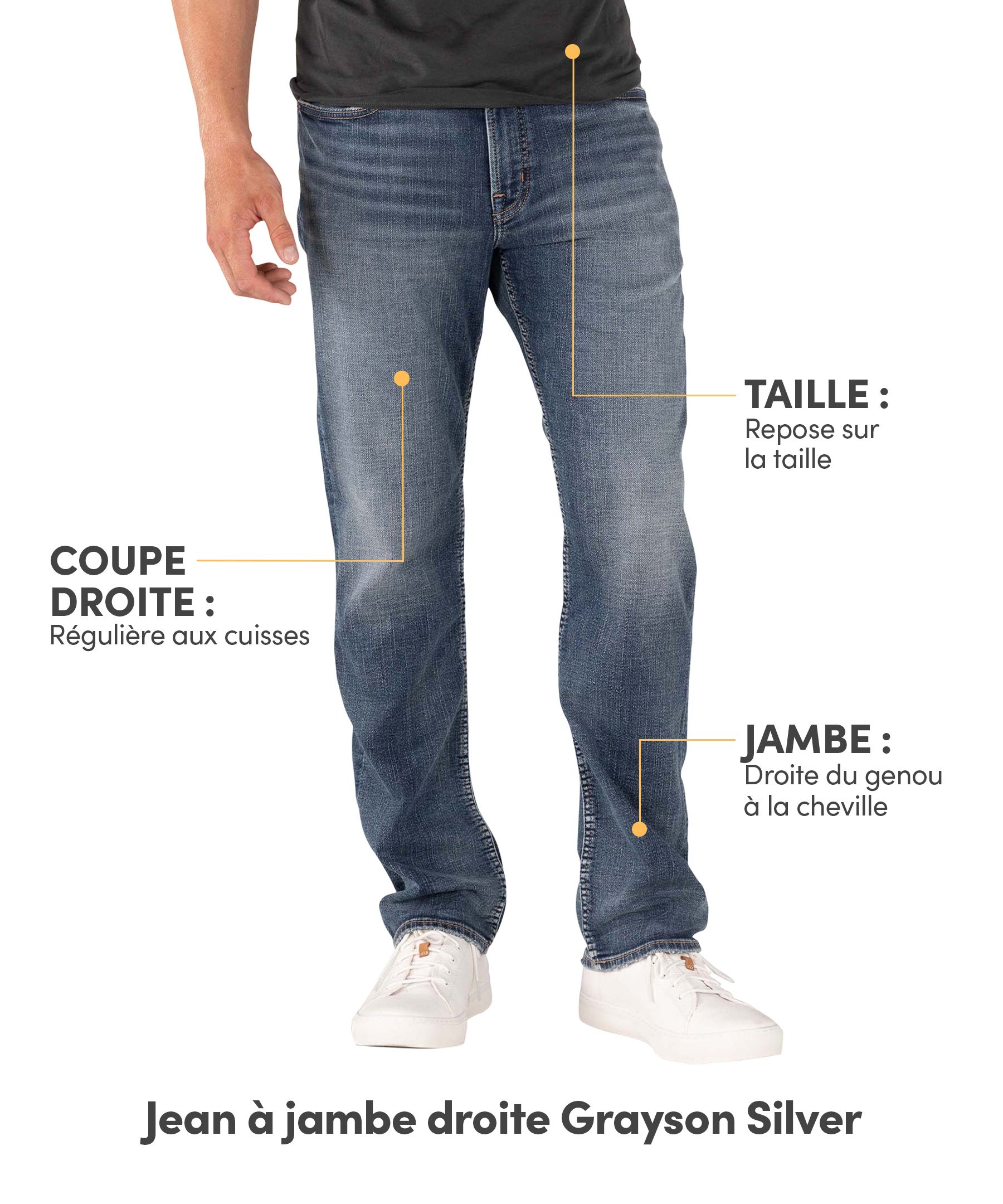 Jean Silver à jambe droite et à coupe confortable au fini délavé foncé, pour hommes, Grayson