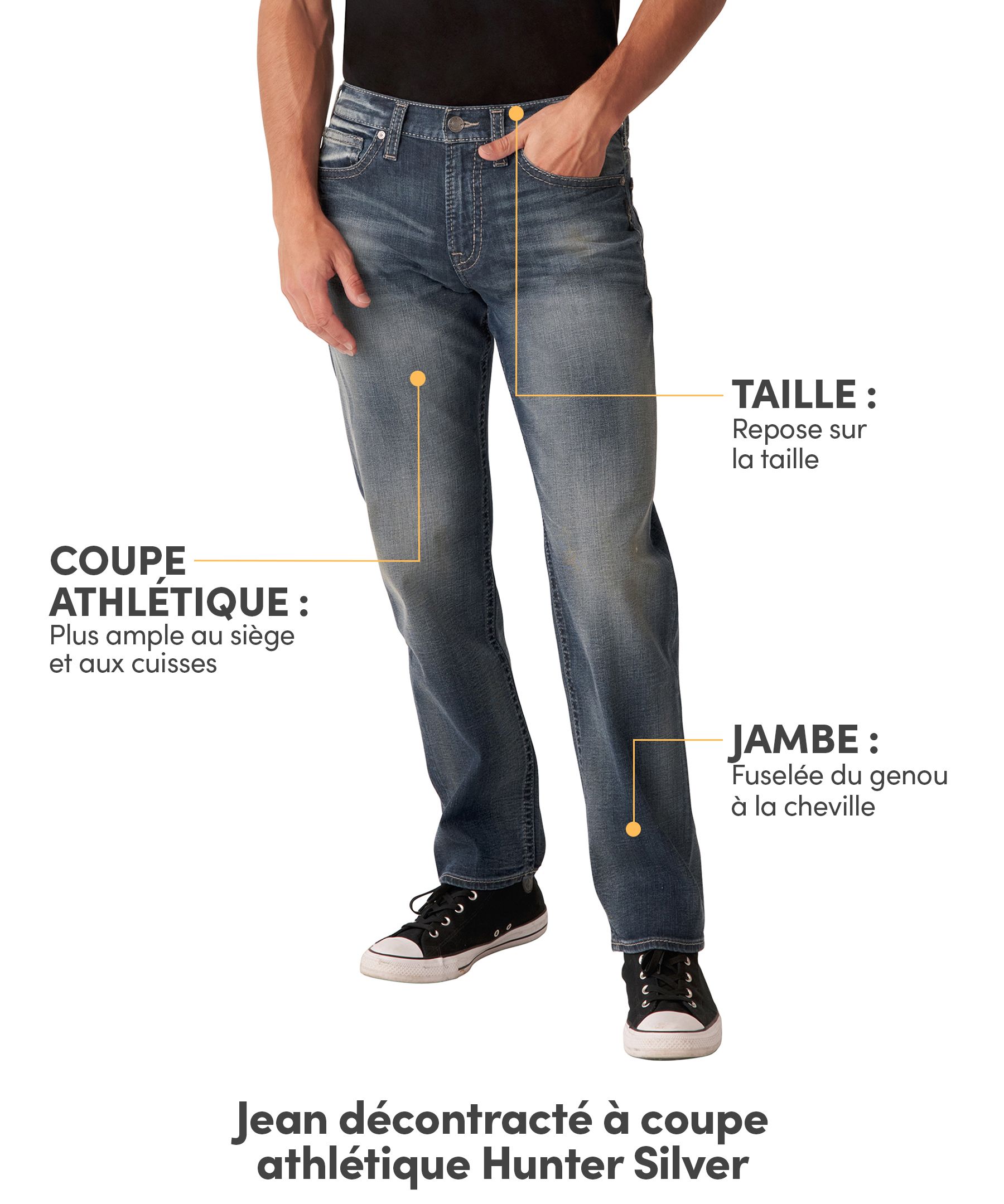 Jeans Silver amples de Hunter pour hommes, avec jambe droite et finition lavée foncée