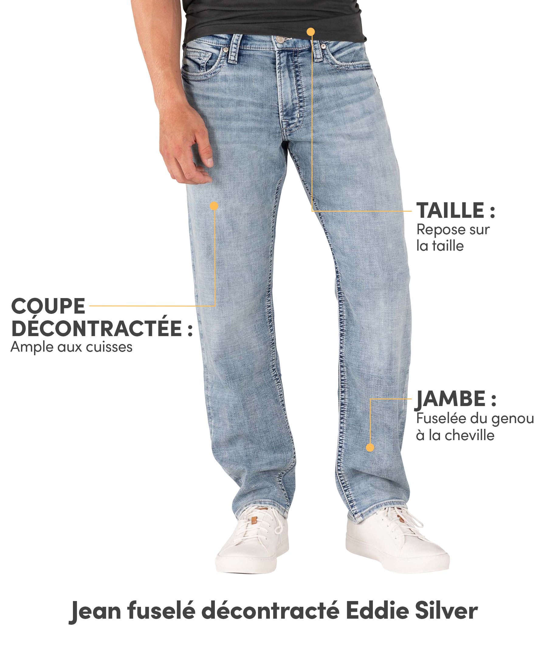 Jeans de coupe athlétique à jambe fuselée Eddie Silver de lavage clair pour hommes