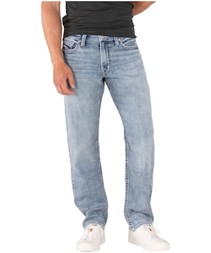 Jeans de coupe athlétique à jambe fuselée Eddie Silver de lavage clair pour hommes