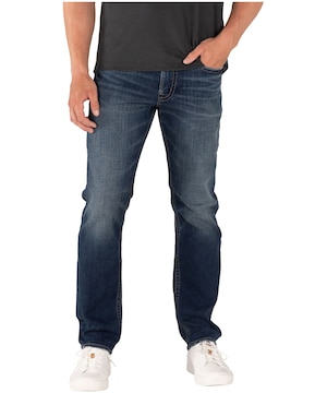 Jeans de coupe athlétique à jambe fuselée à taille mi-haute Eddie Silver de lavage foncé pour hommes
