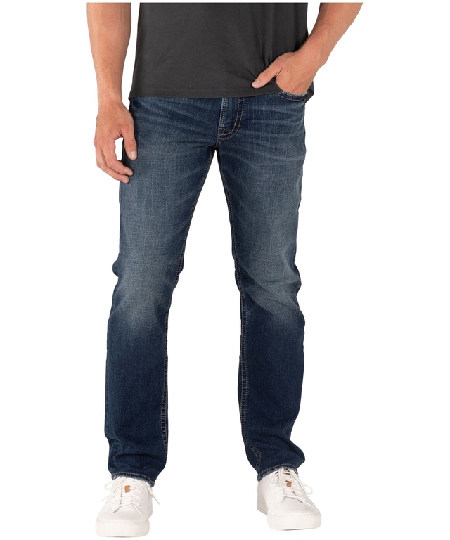 Jeans de coupe athlétique à jambe fuselée à taille mi-haute Eddie Silver de lavage foncé pour hommes