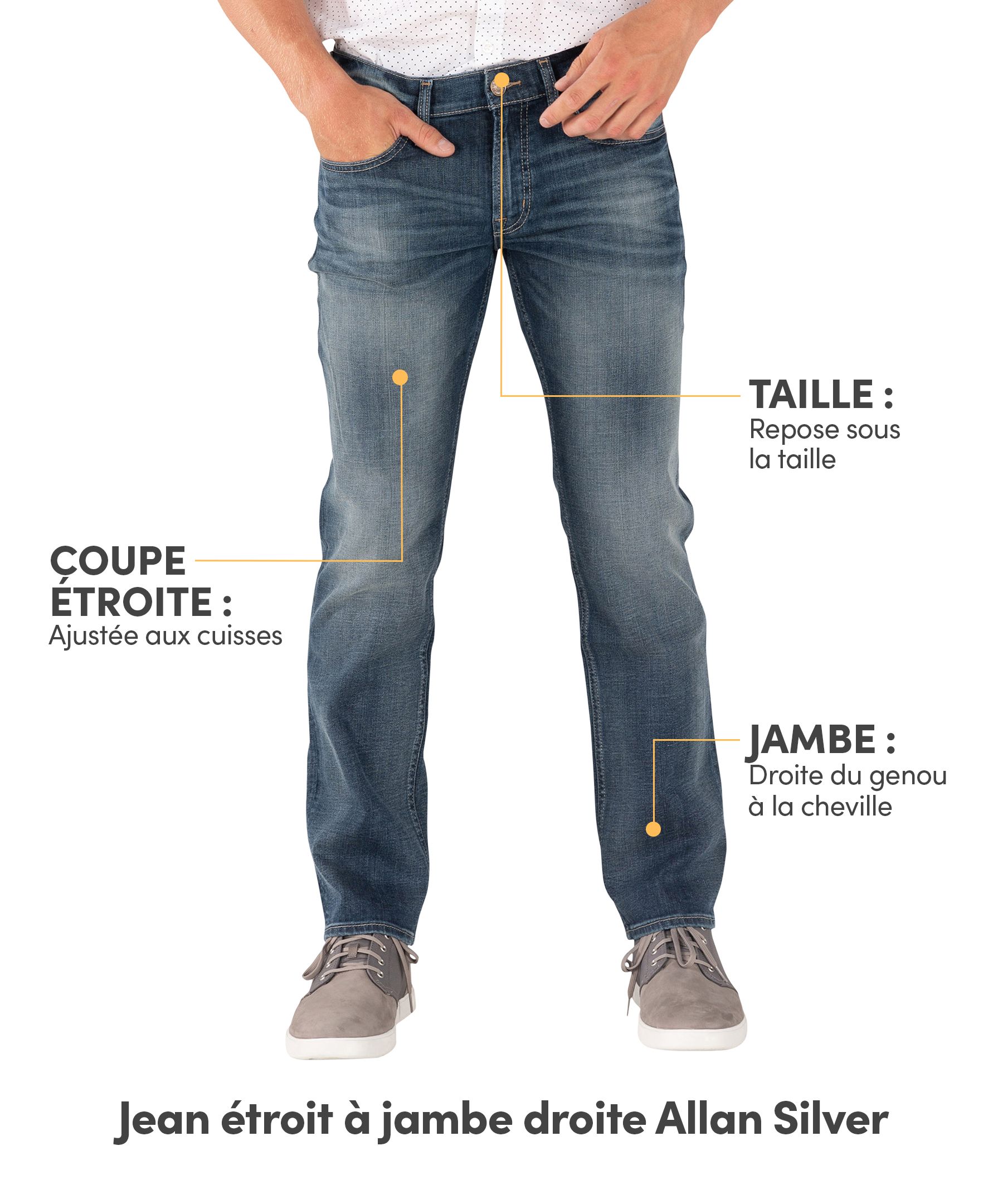 Silver Jean étroit à jambe droite au fini délavé foncé pour hommes, Allan