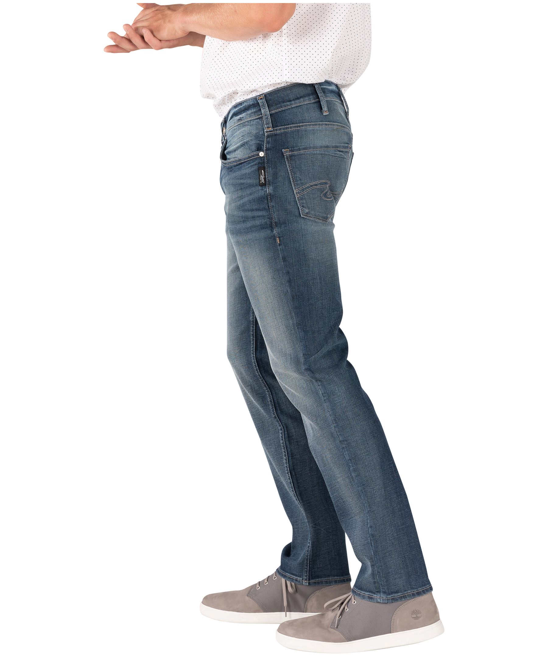 Silver Jean étroit à jambe droite au fini délavé foncé pour hommes, Allan