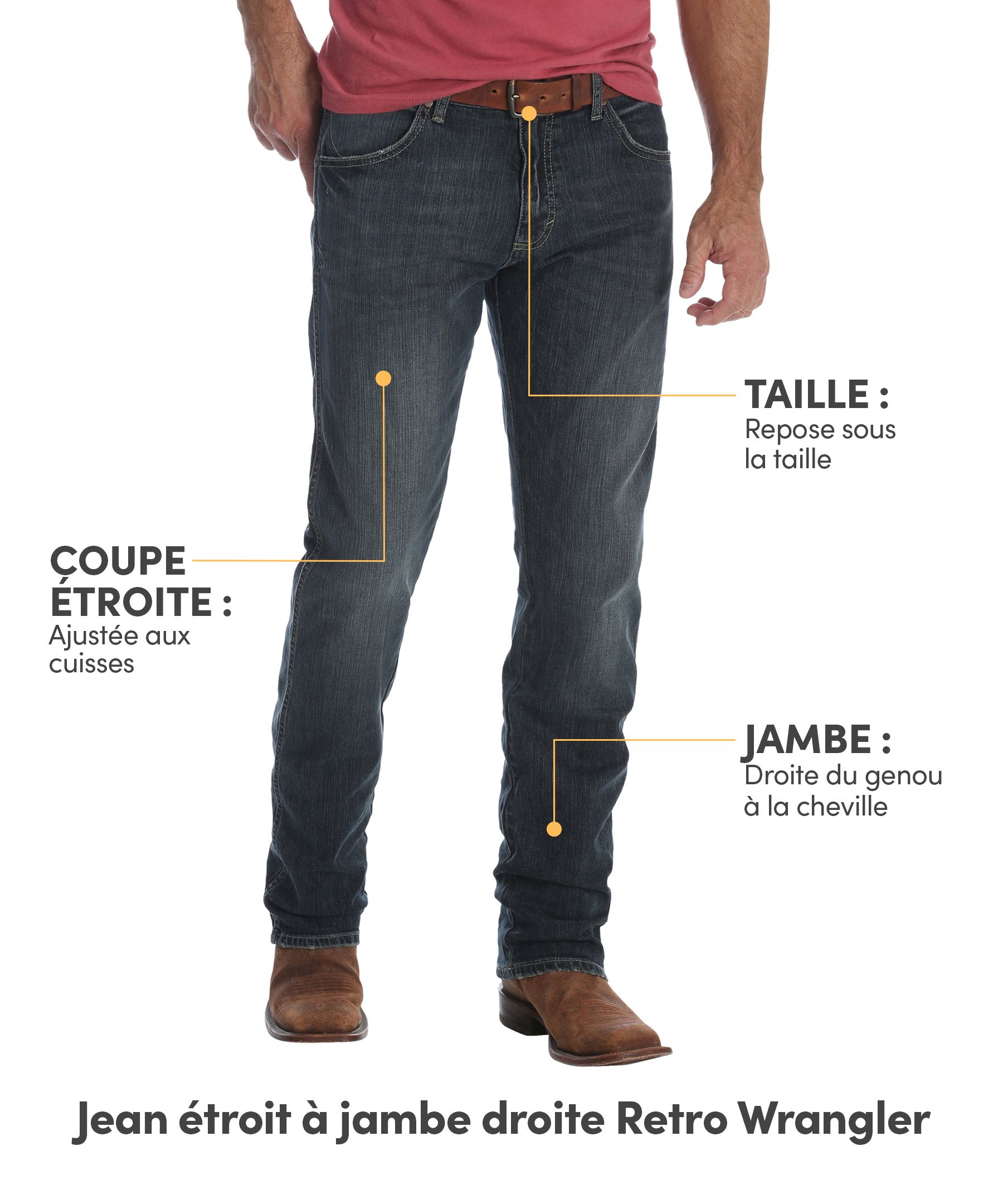 Jean étroit à jambe droite de Wrangler, pour hommes, Retro