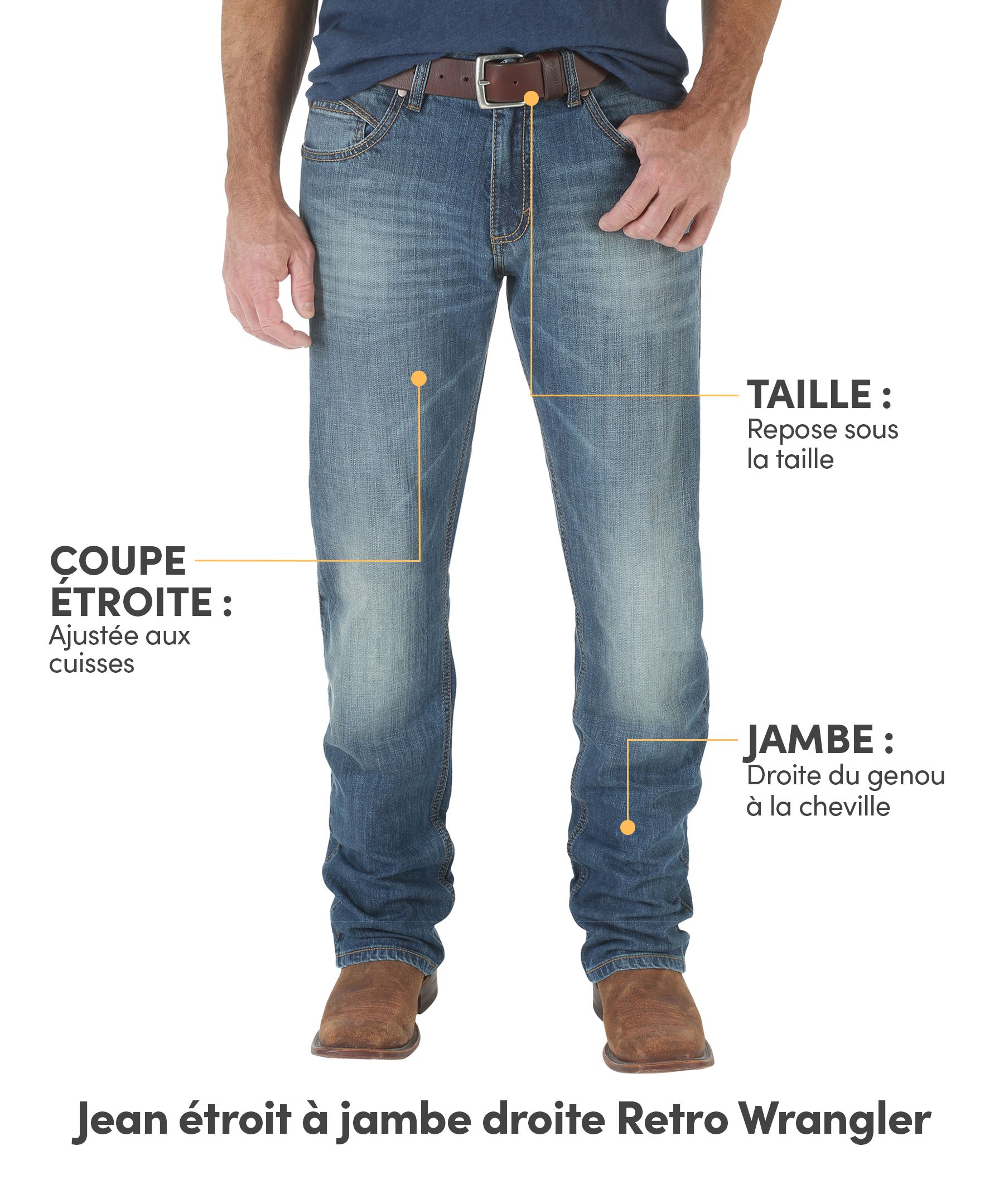 Jean étroit à jambe droite de Wrangler, pour hommes, Retro