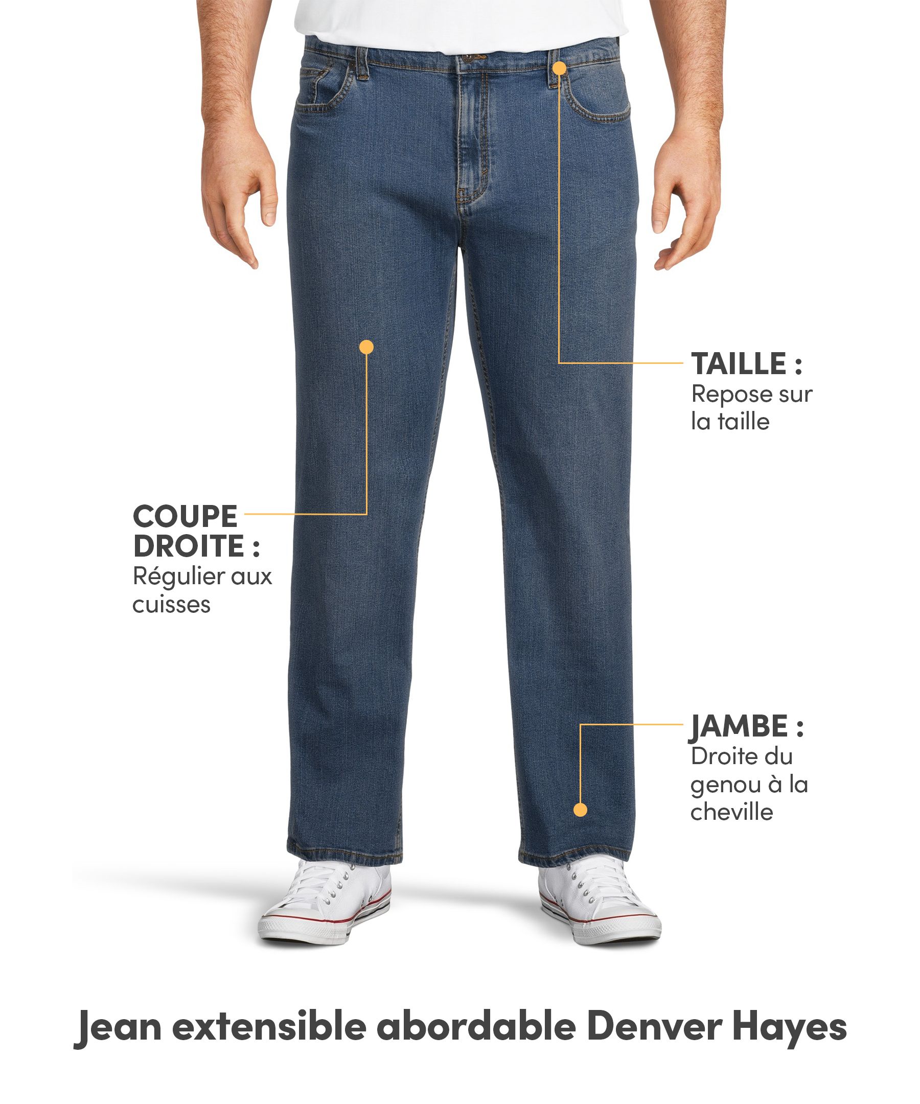Jeans extensibles abordables à jambe droite Denver Hayes - Délavé clair