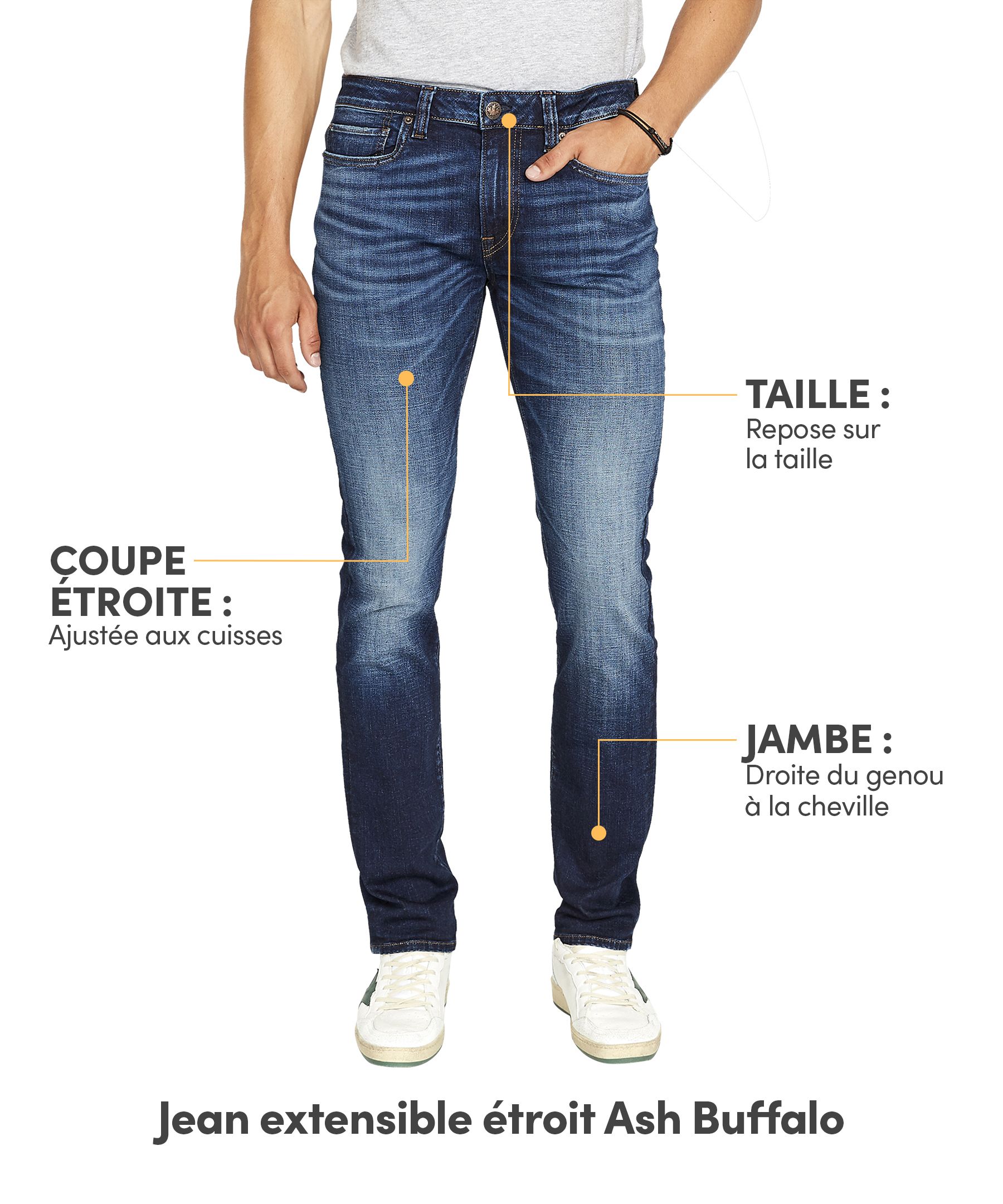 Jean extensible Buffalo à jambe étroite, pour hommes, Ash