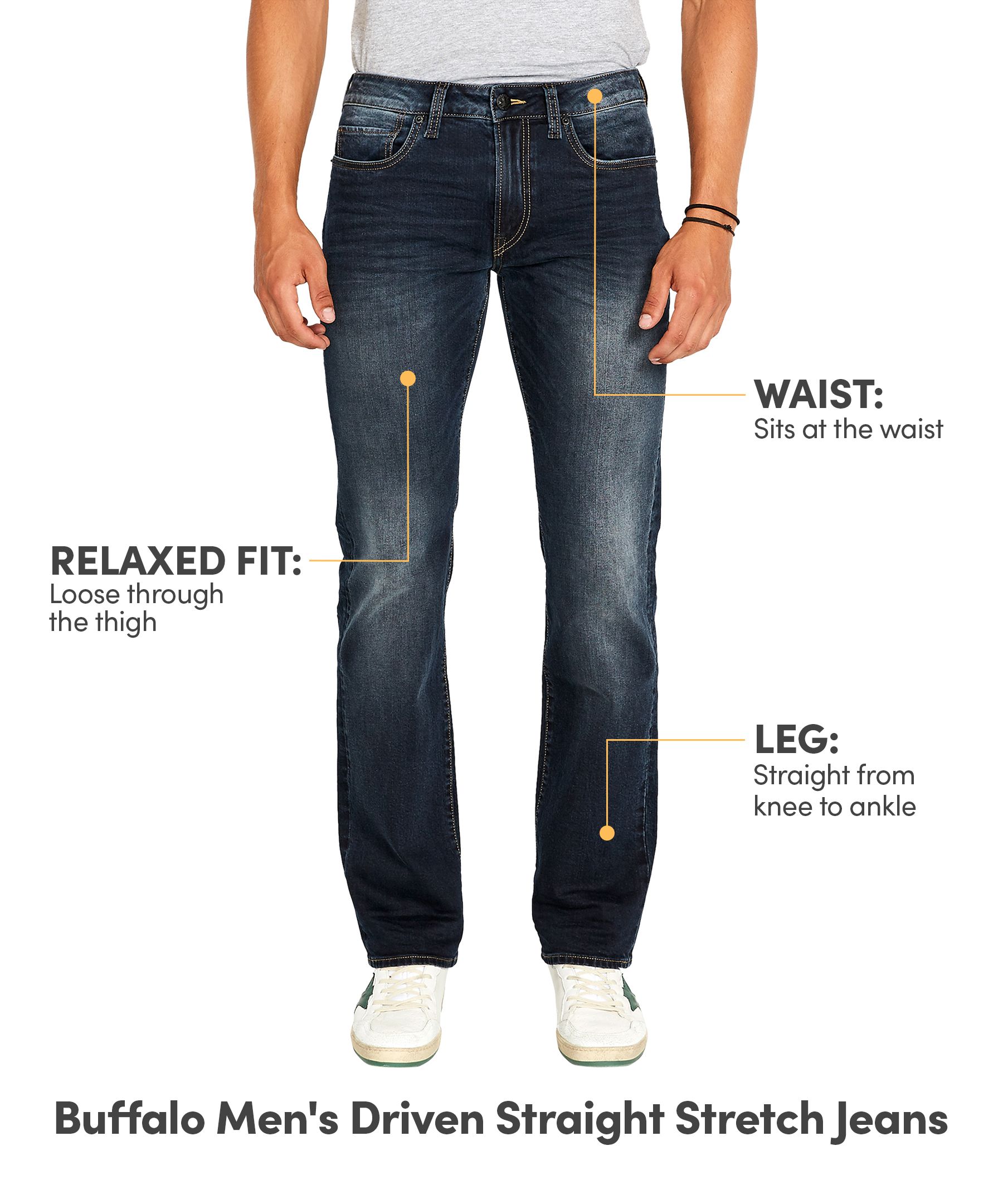 Buffalo Men's Driven Mid Rise Relaxed Fit Straight  Stretch Jeans