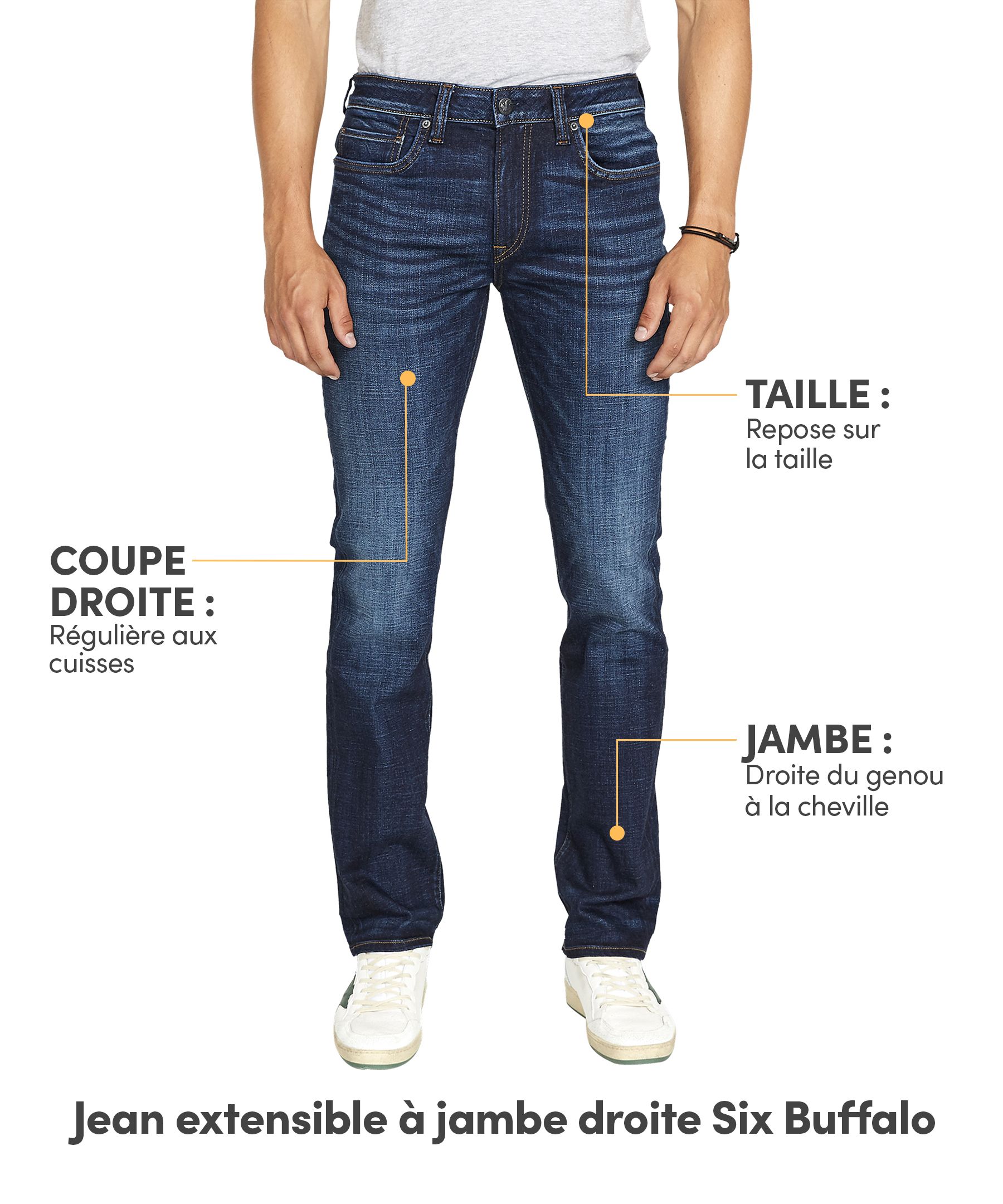 Jean extensible Buffalo à jambe droite, pour hommes, Six