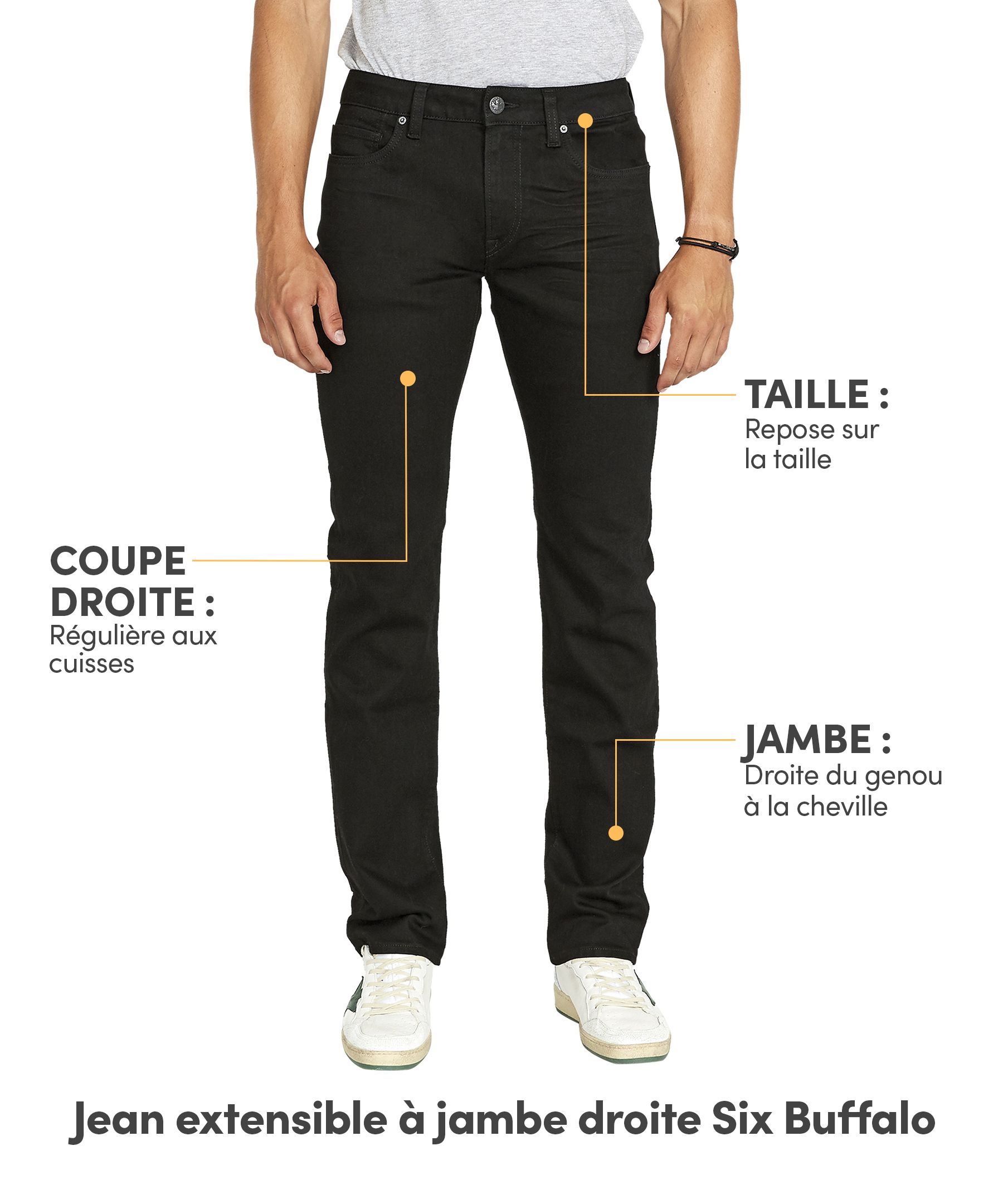 Jean extensible Buffalo à taille mi-basse et à jambe droite, pour hommes, Six