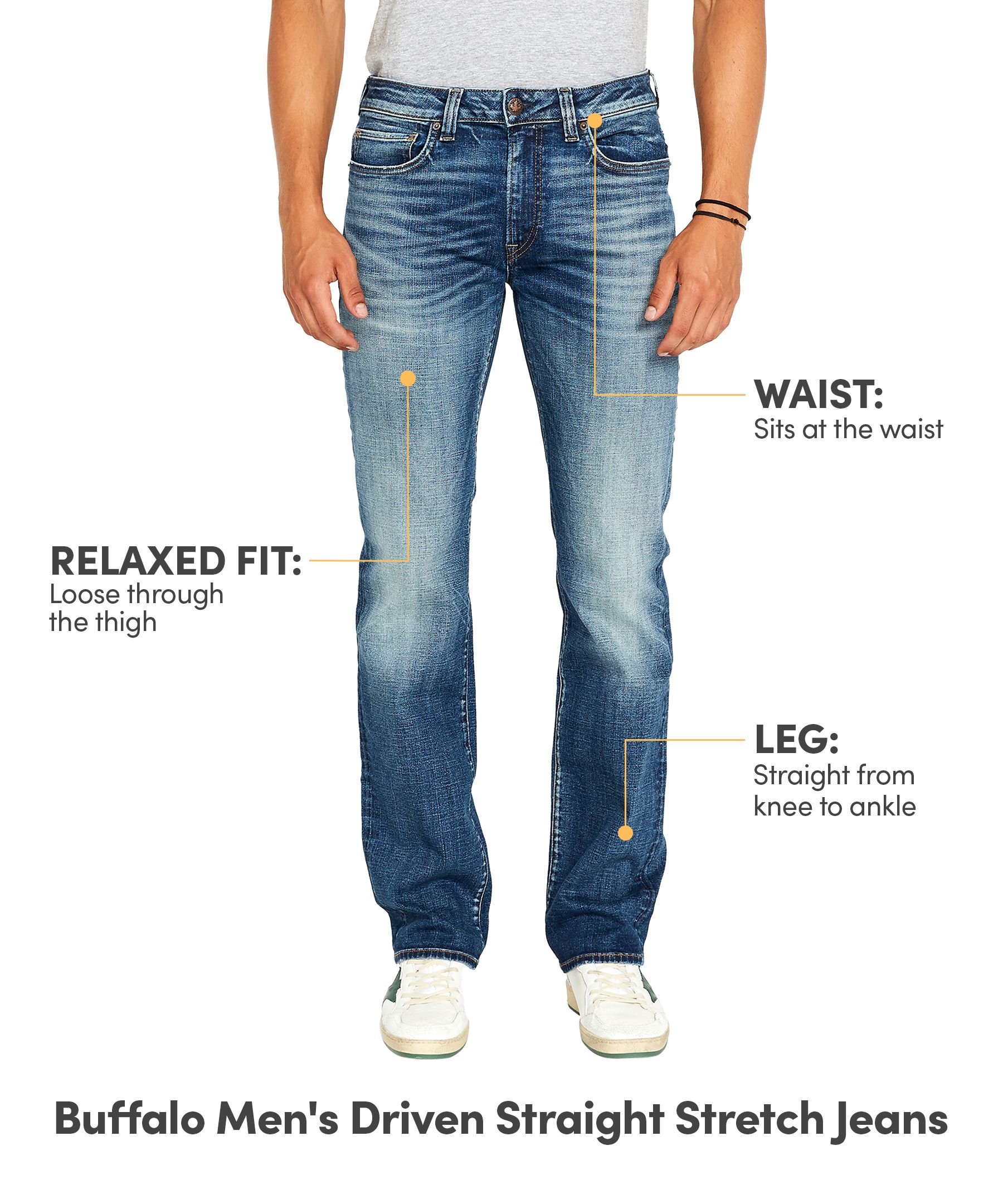 Buffalo Men's Driven Relaxed Mid Rise Straight Leg Stretch Jeans