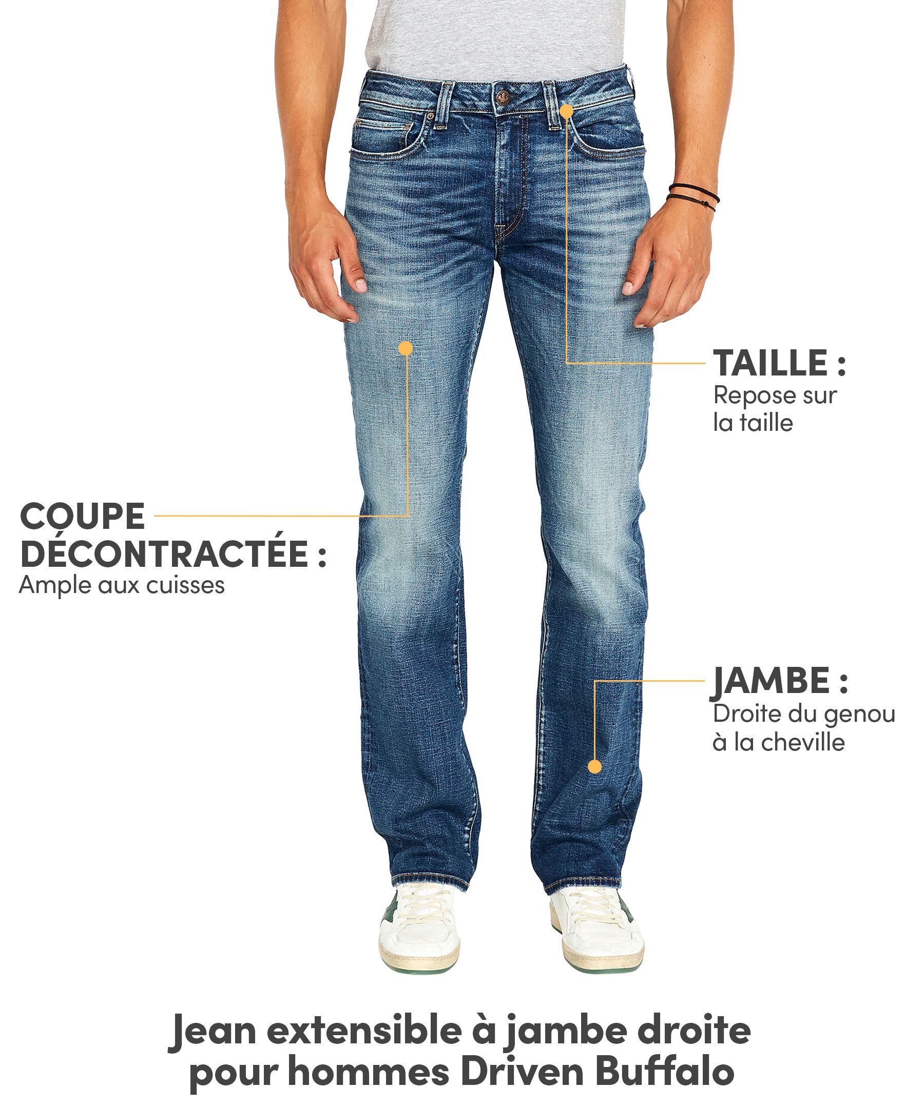 Jean extensible Buffalo de coupe décontractée à jambe droite, pour hommes, Driven