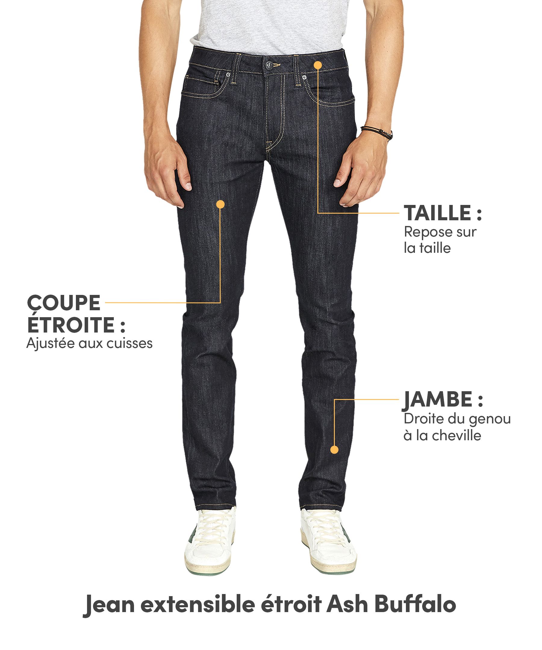 Jean extensible délavé Buffalo à coupe étroite, pour hommes, Ash