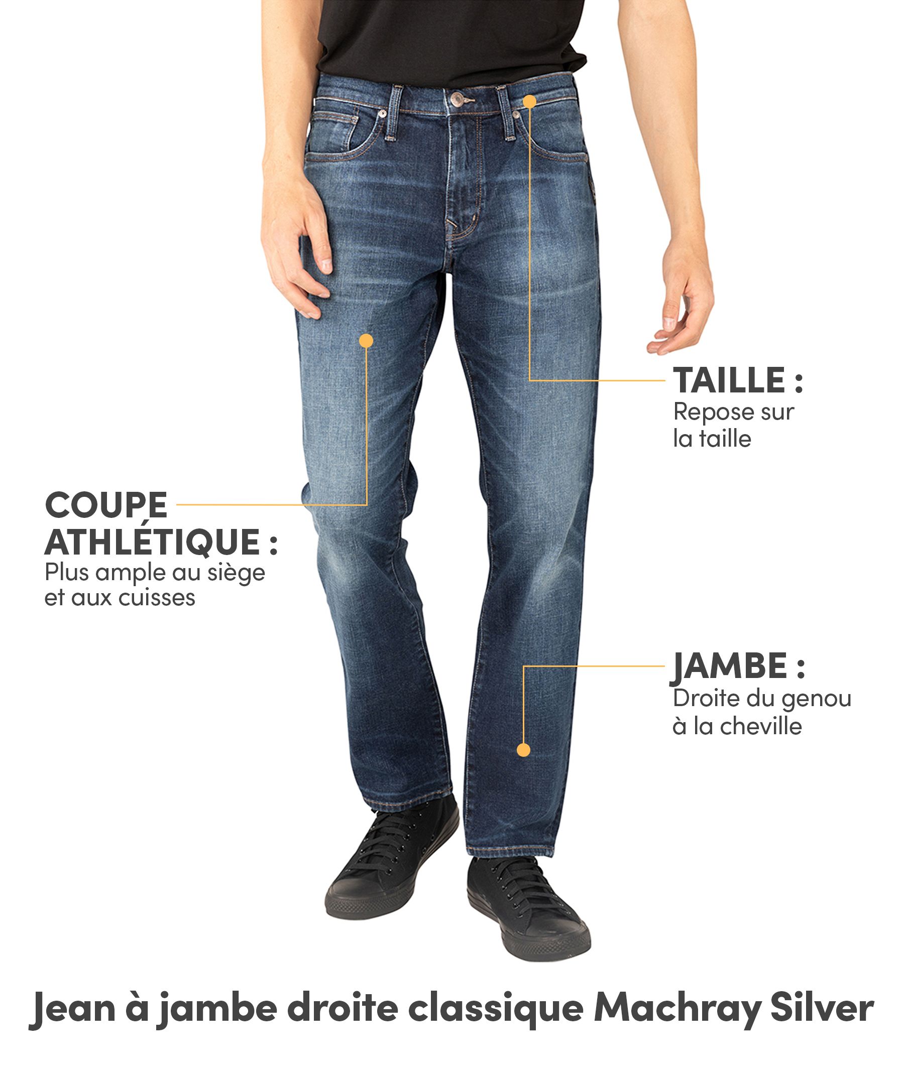 Jean à coupe droite classique et taille mi-basse pour hommes, Machray, Silver - Délavé foncé
