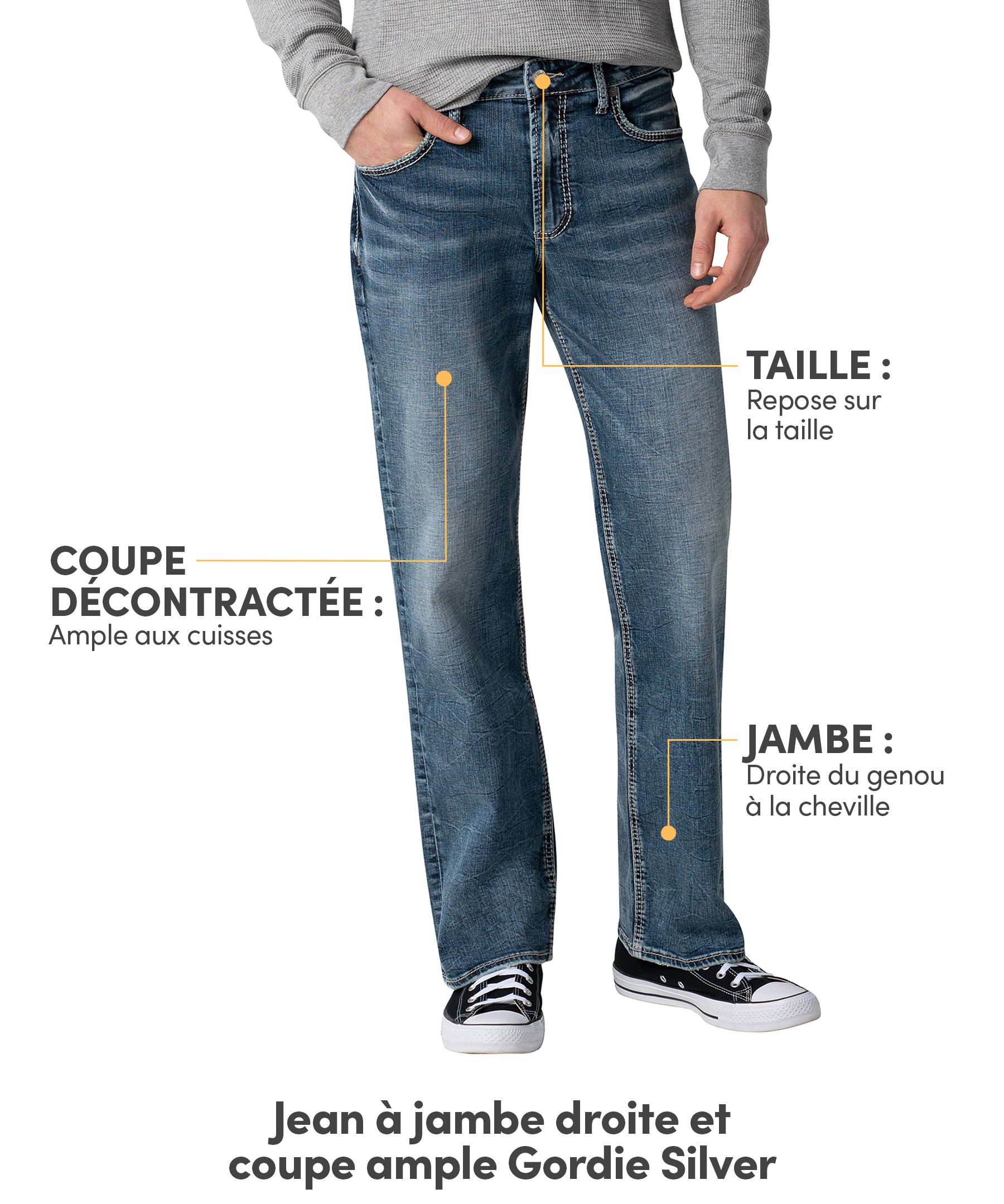 Jean Silver à coupe ample et à jambe droite, pour hommes, Gordie