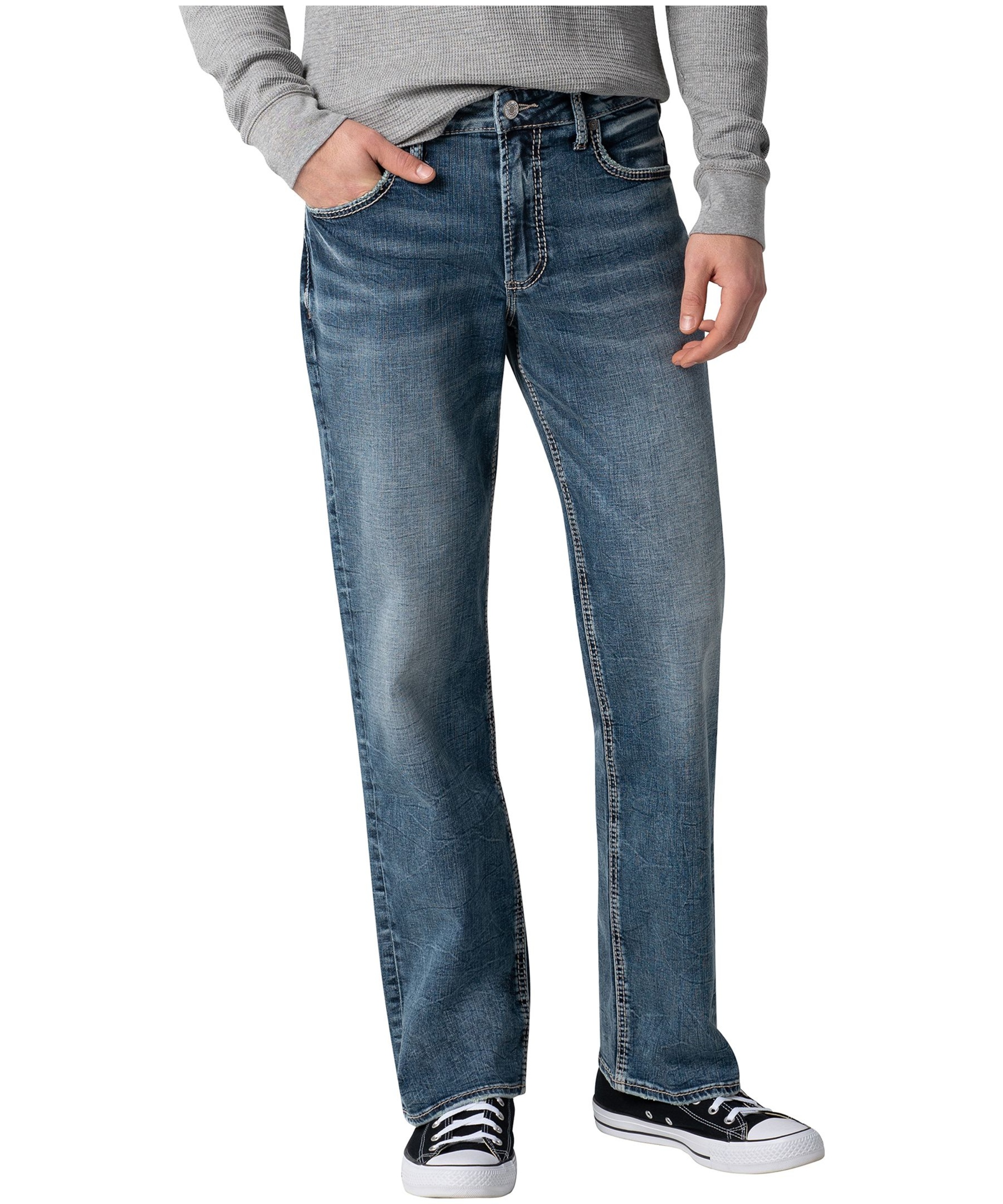Silver Men's Gordie Loose Fit Straight Leg Jeans - Medium Indigo Wash ...