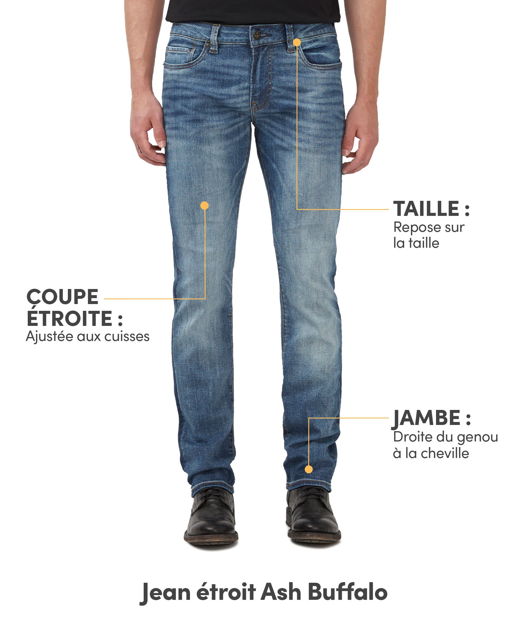 Jean de coupe étroite pour hommes, Ash, Buffalo