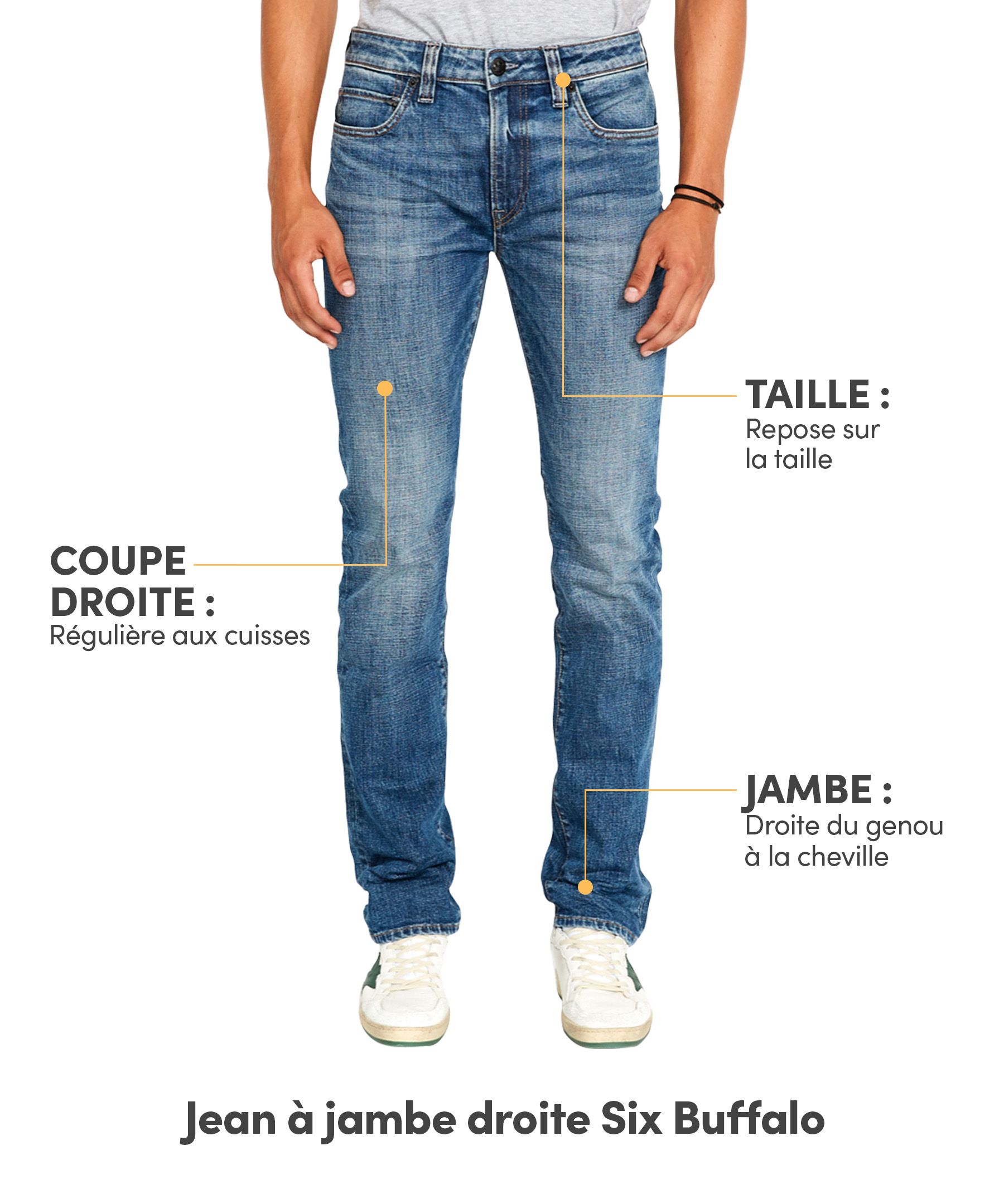 Jean en denim à jambe droite pour hommes, Six, Buffalo