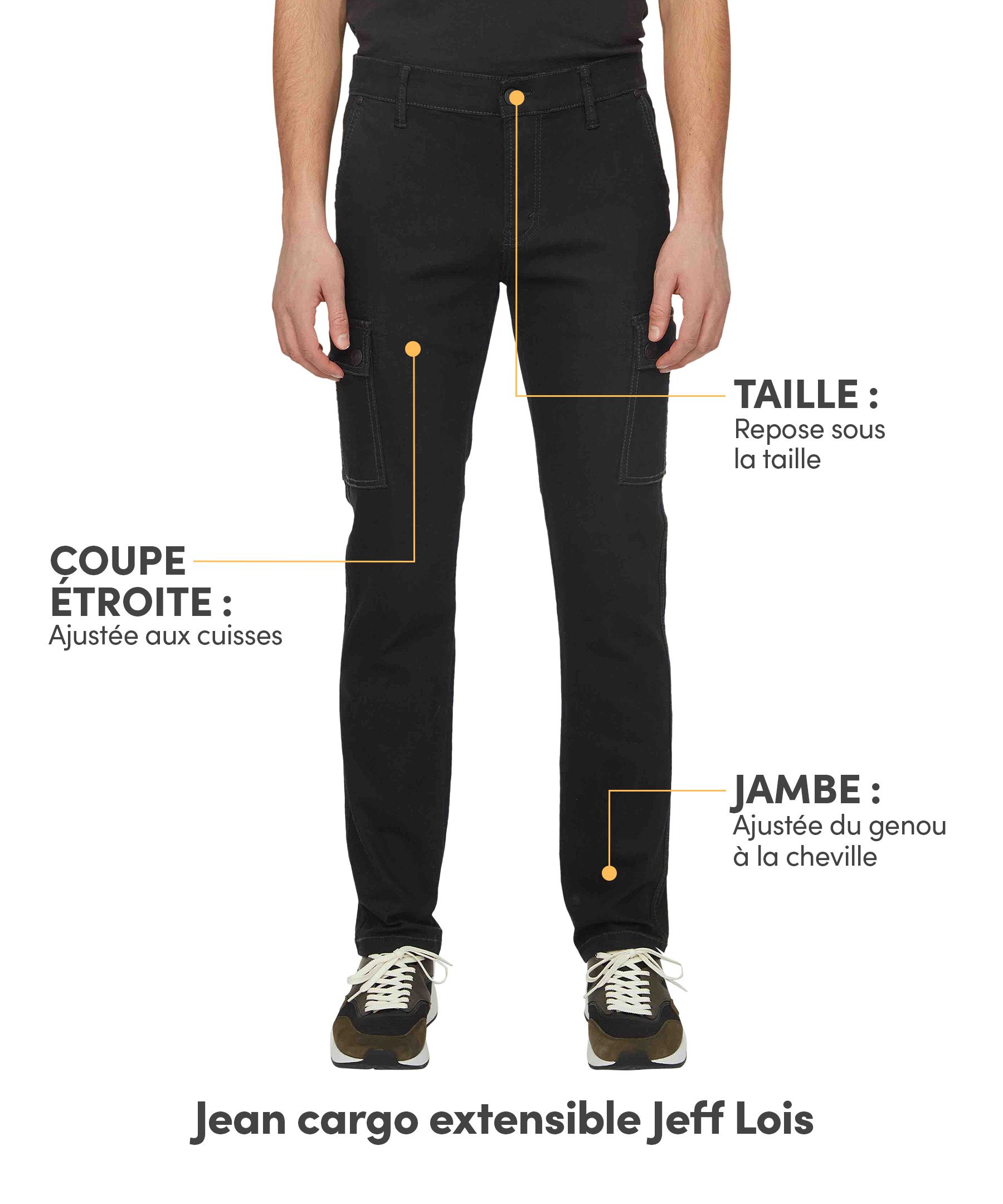 Jean extensible à taille mi-basse avec poche cargo pour hommes, Jeff, Lois