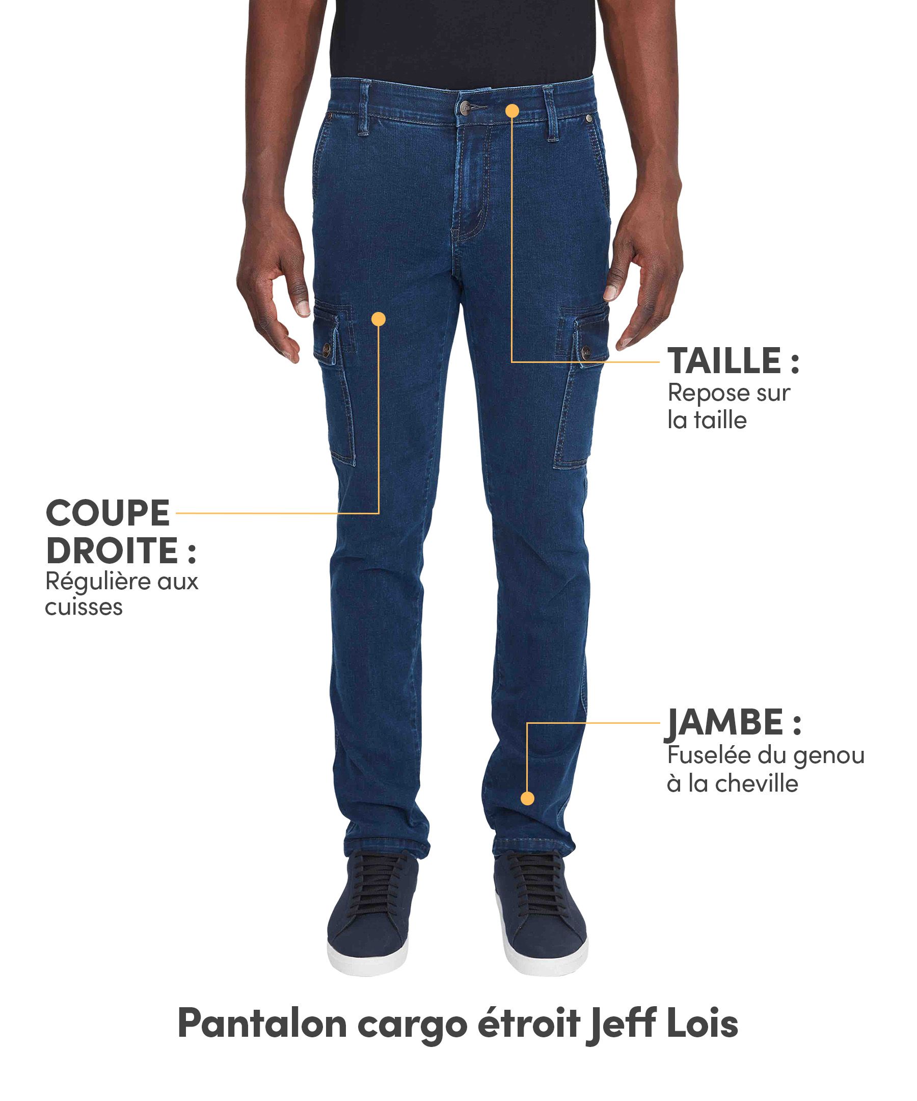 Pantalon cargo à jambe étroite en denim pour hommes, Jeff, Lois