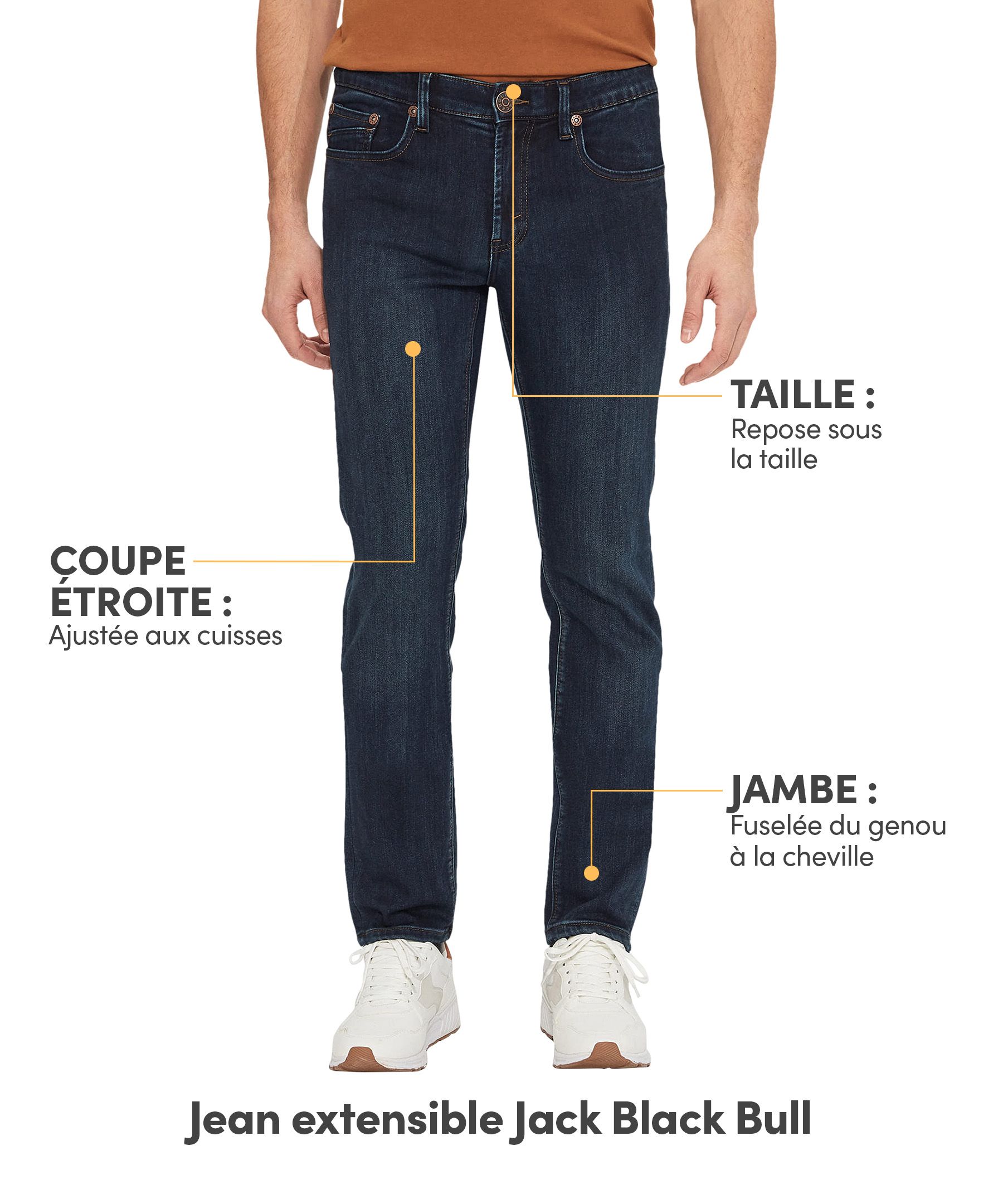 Jean extensible à taille basse avec 5&nbsp;poches pour hommes, Jack, Black Bull