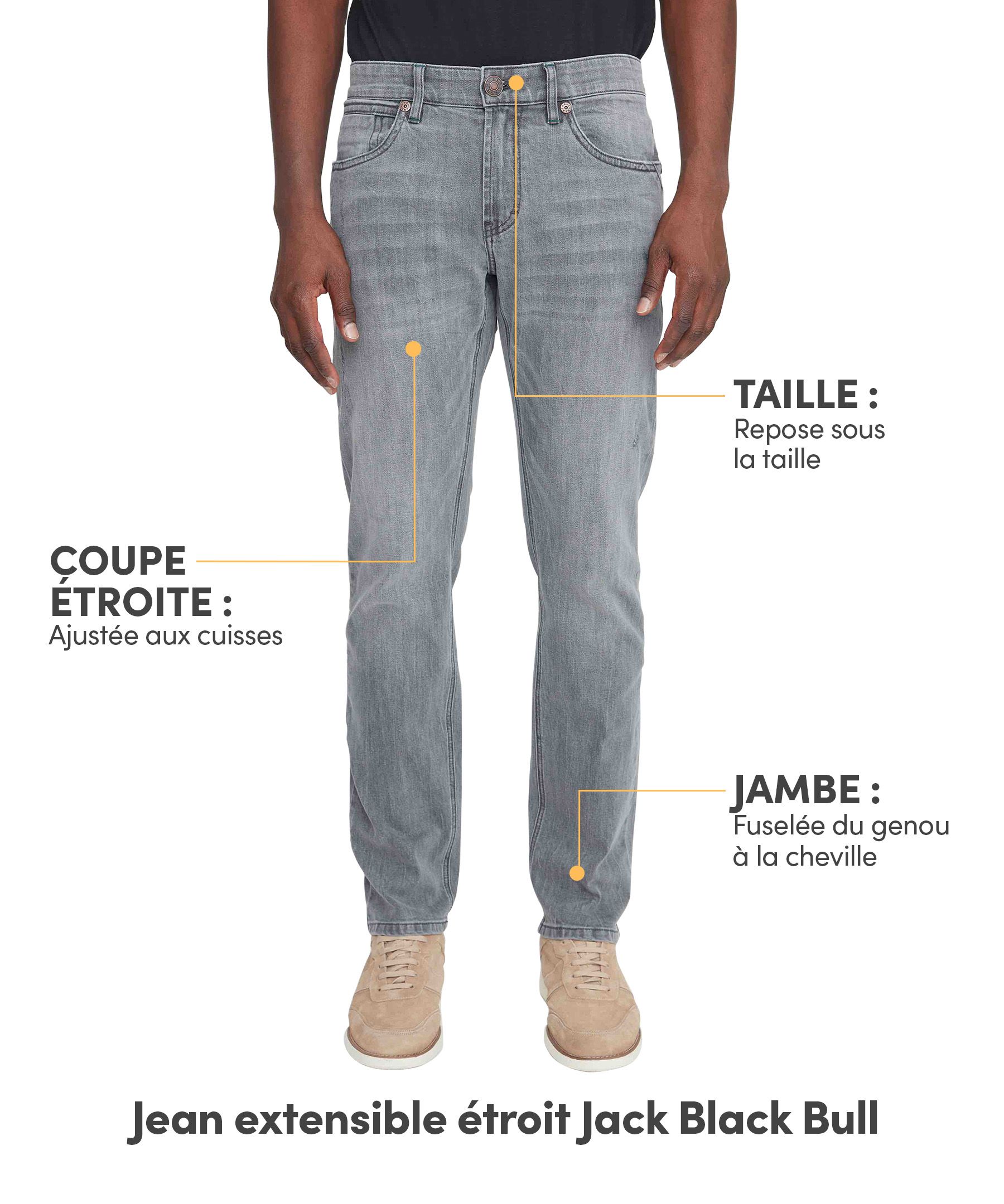 Jean extensible à coupe étroite et taille basse avec 5&nbsp;poches pour hommes, Jack, Black Bull