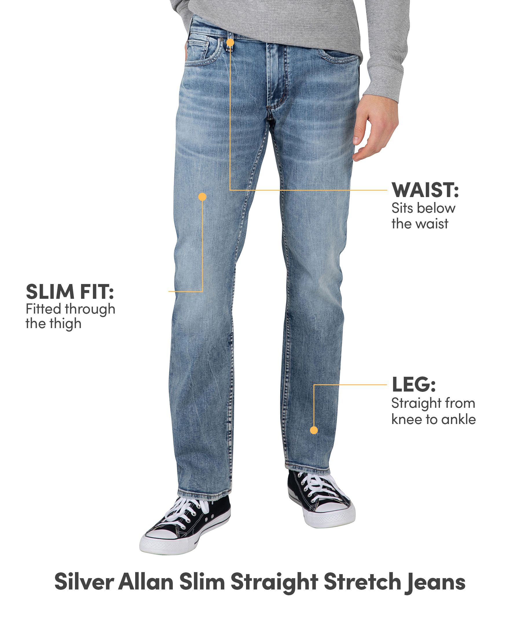 Silver Men's Allan Slim Straight Fit Mid Rise Stretch Denim Jeans