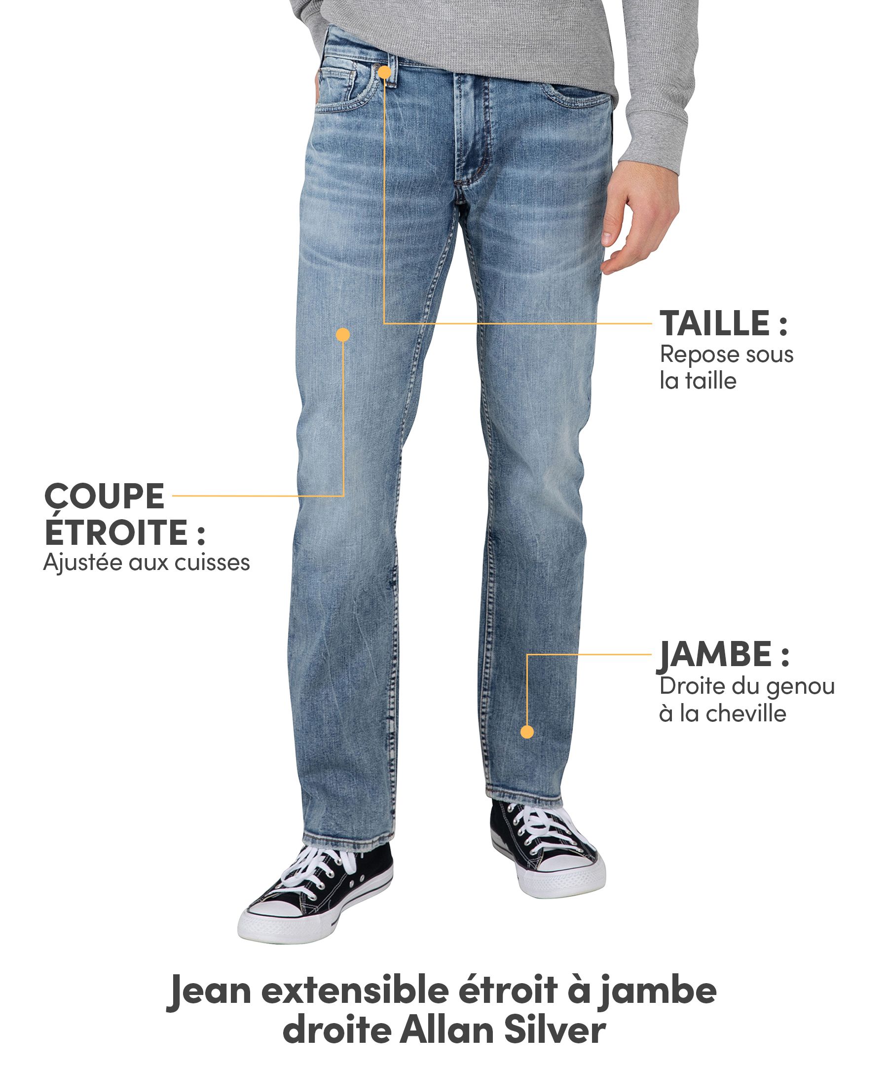 Silver Jean étroit à jambe droite pour hommes, Allan, délavé clair