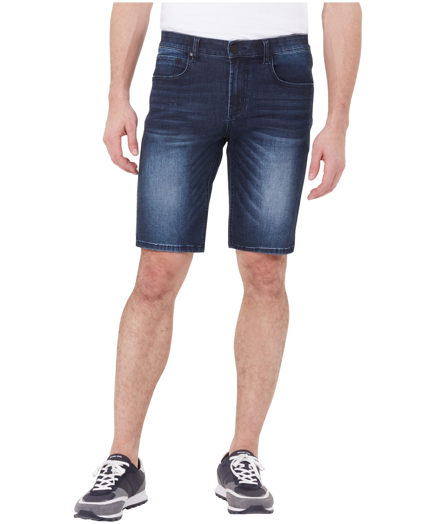 Mens dark blue denim hot sale shorts