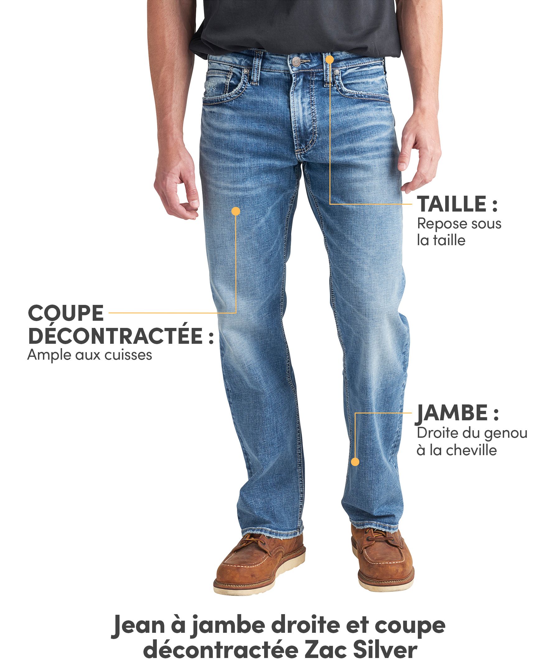 Jean décontracté à jambe droite pour hommes, Zac, Silver Jeans