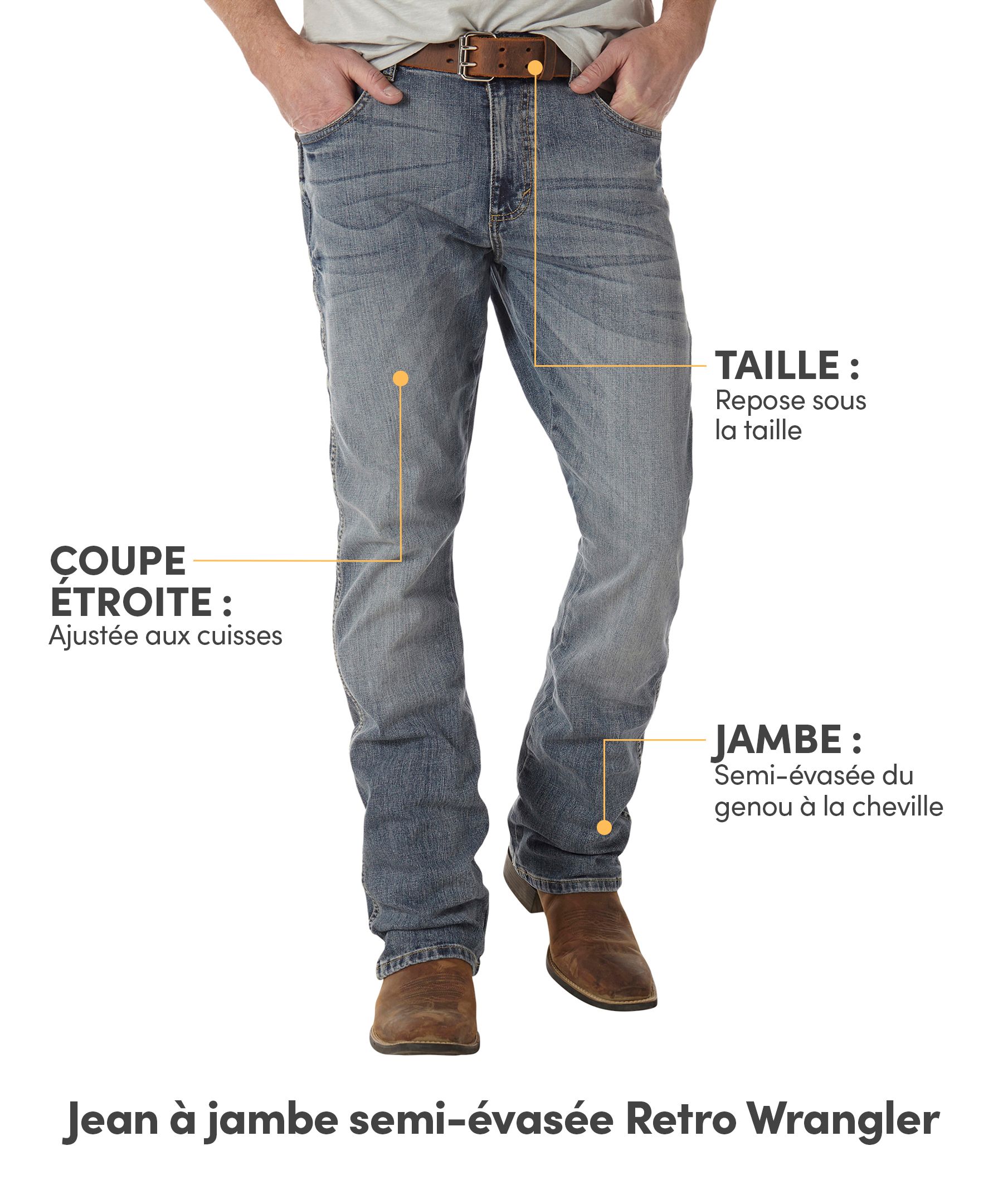 Jean étroit à jambe semi-évasé rétro pour hommes, Wrangler