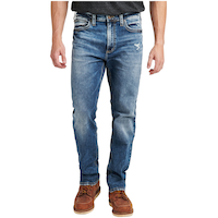 Jean en denim extensible à jambe droite et à coupe confortable pour hommes, Grayson - Délavé indigo foncé Front_Flat