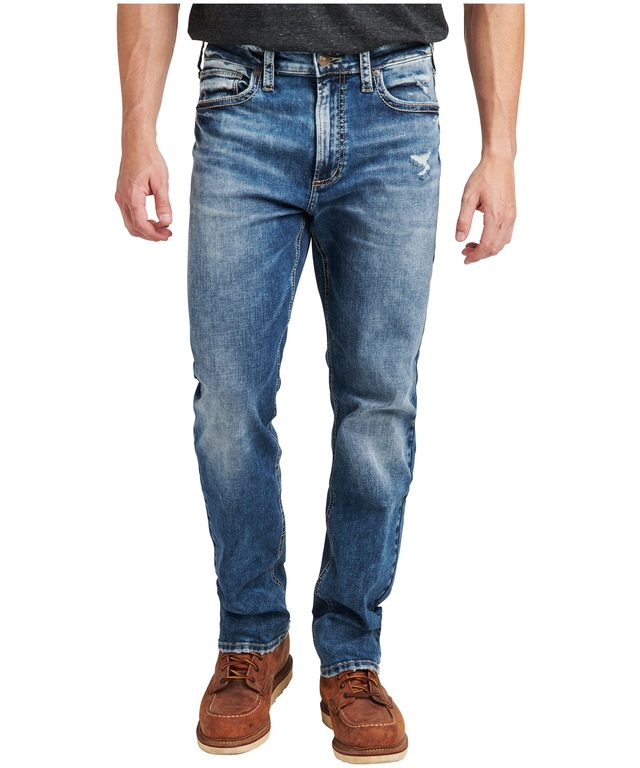 Jean en denim extensible à jambe droite et à coupe confortable pour hommes, Grayson - Délavé indigo foncé