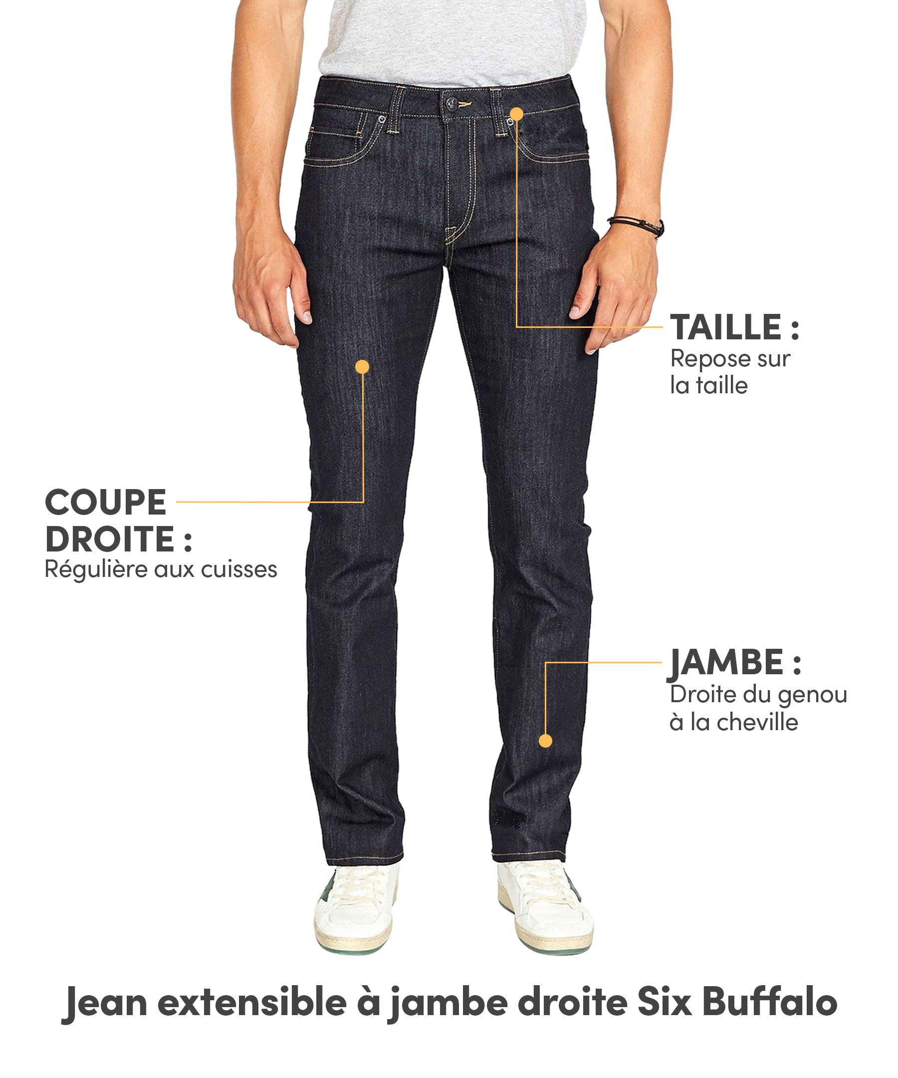 Jean en denim extensible à jambe droite pour hommes, Six, Buffalo