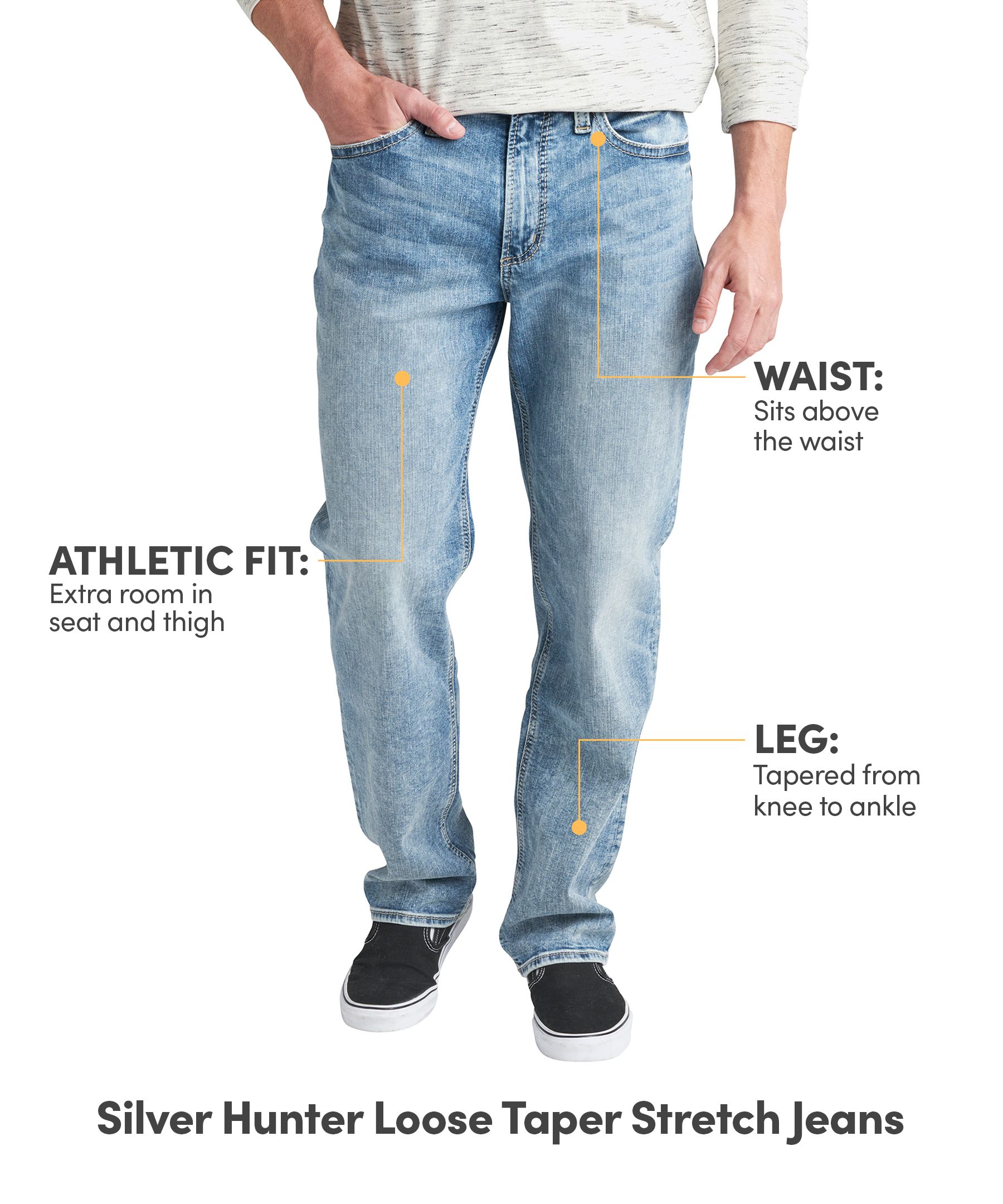 Silver Men's Hunter High Rise Loose Fit Tapered Leg Stretch Denim Jeans