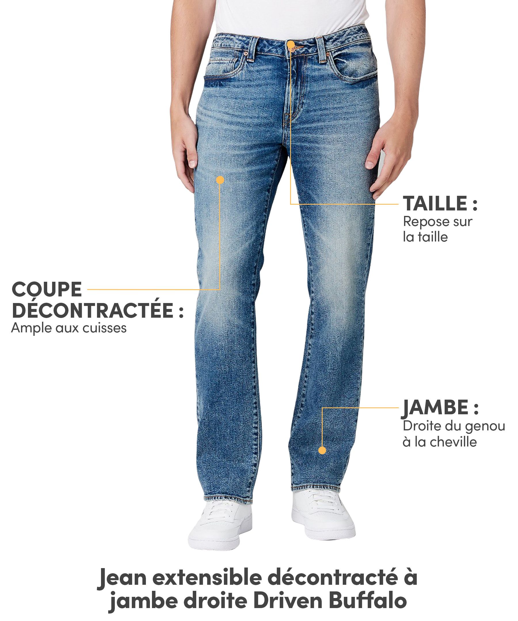 Jean extensible de coupe décontractée à jambe droite pour hommes, Driven