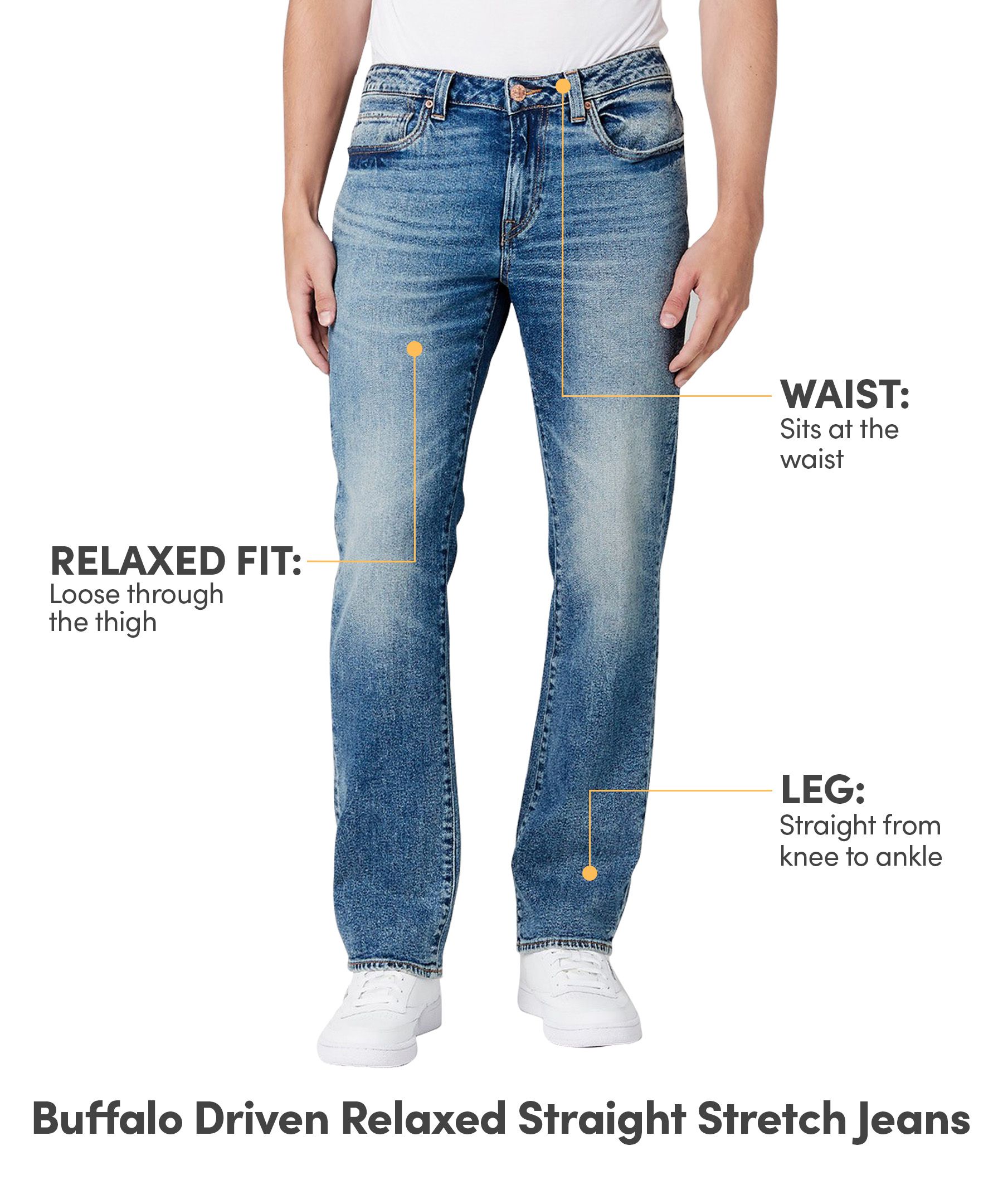 Buffalo Men's Driven Relaxed Fit Straight Leg Stretch Jeans