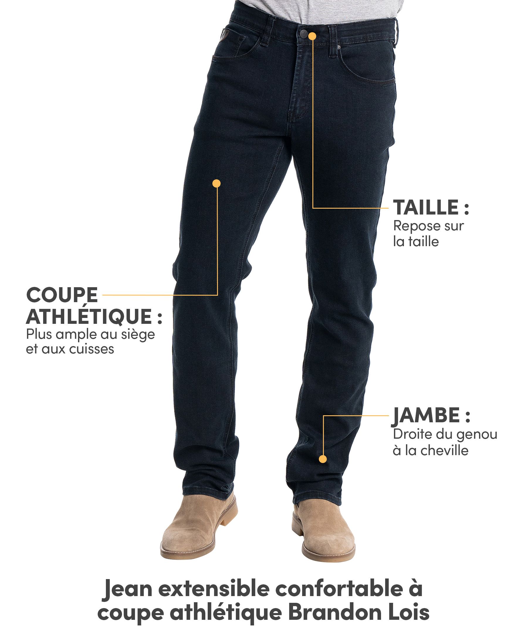 Jean extensible confortable de coupe sportive pour hommes, Lois, Brandon