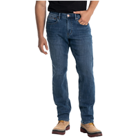 Pantalon coupe décontractée à taille mi-basse en denim extensible pour hommes, Black Bull Front_Flat