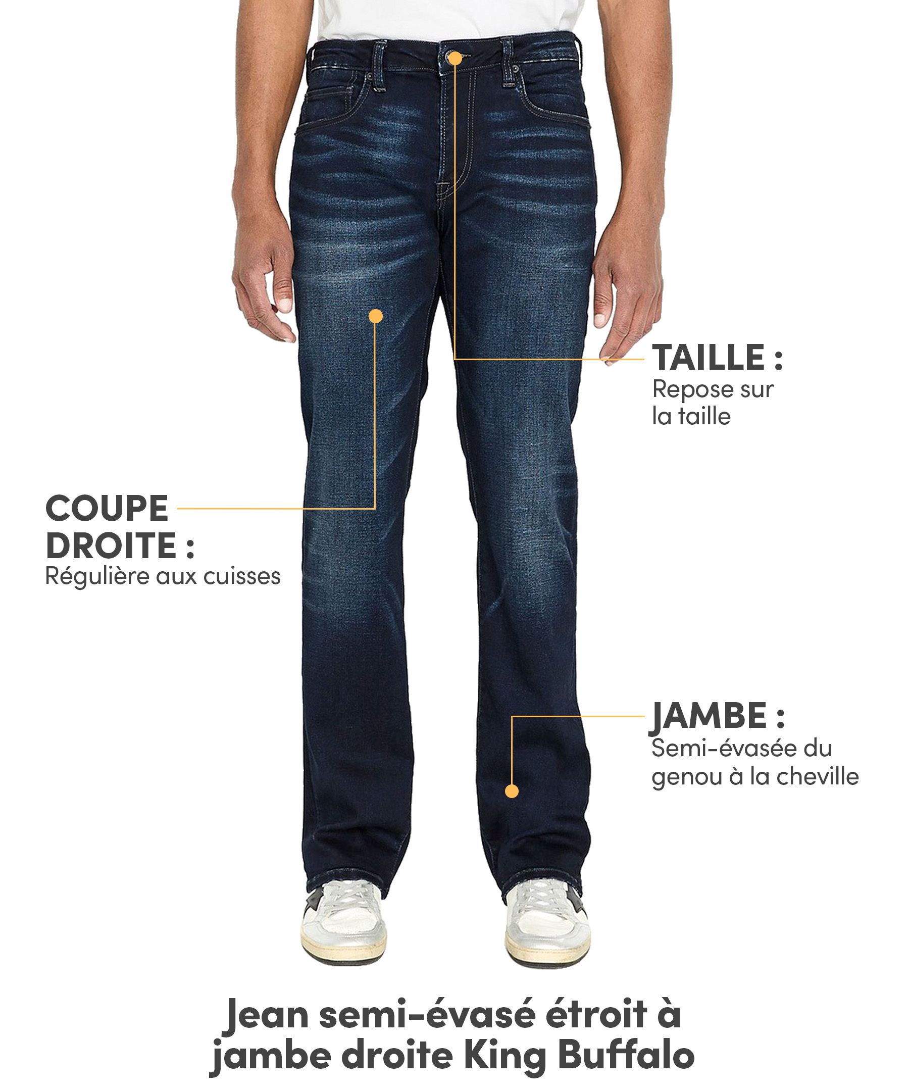 Jean extensible étroit à jambe droite et semi-évasée pour hommes, King