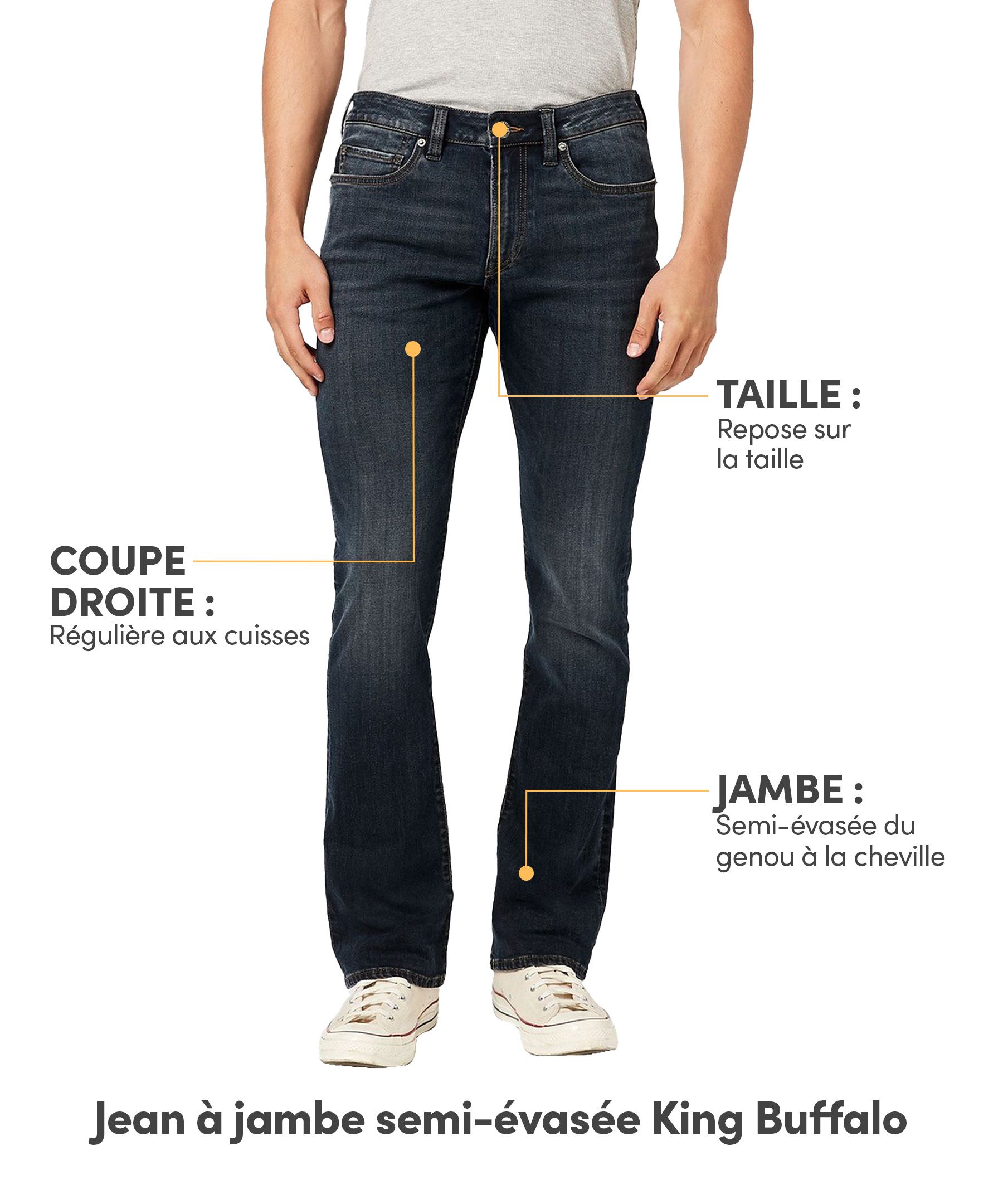 Jean semi-évasé à coupe étroite et délavé foncé pour hommes, King, Buffalo