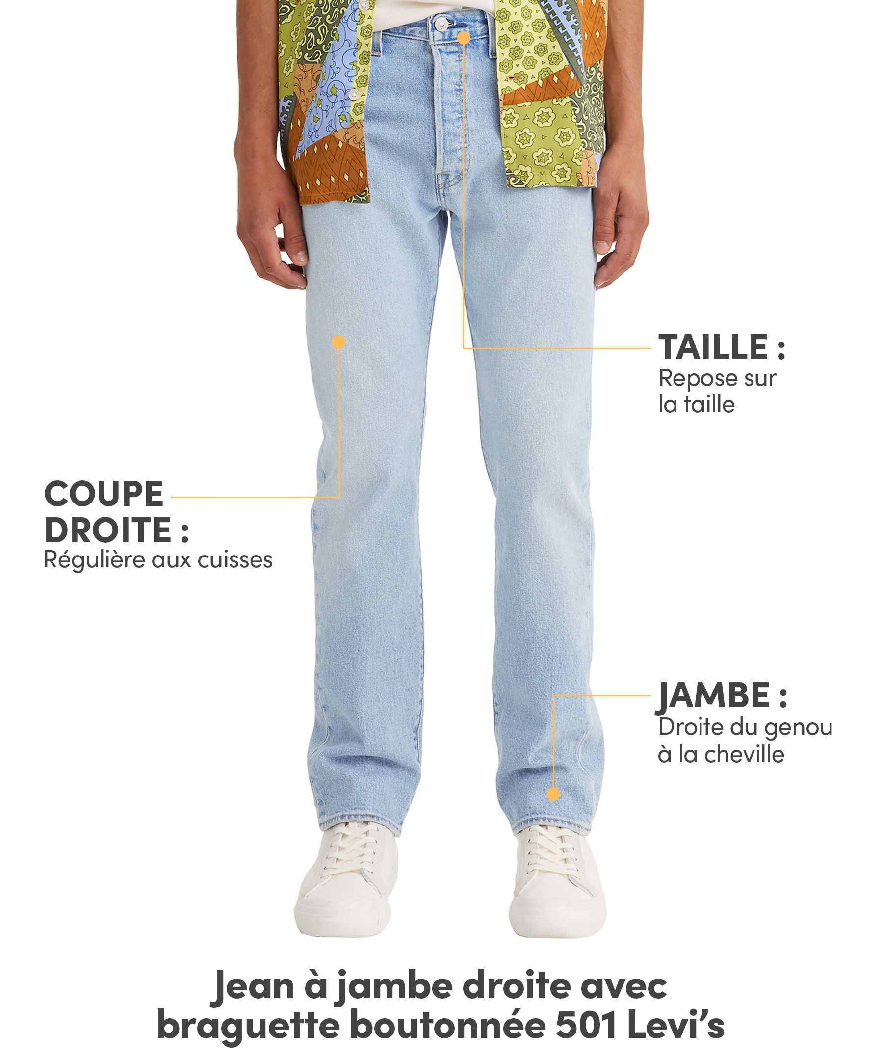 Jean taille mi-basse à braguette boutonnée et à jambe droite pour hommes, Levi's, 501, Brooklyn Street Jeans