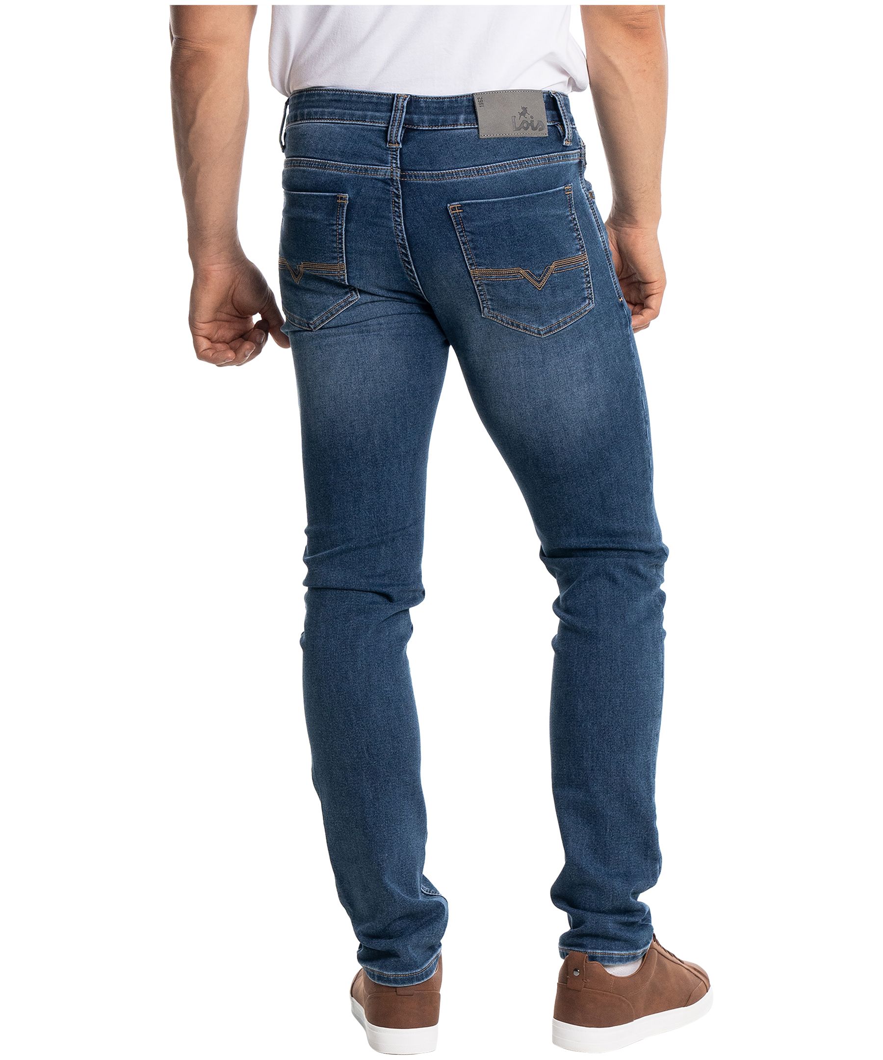 Lois Jean coupe étroite en tricot de denim au délavé moyen pour hommes, Peter